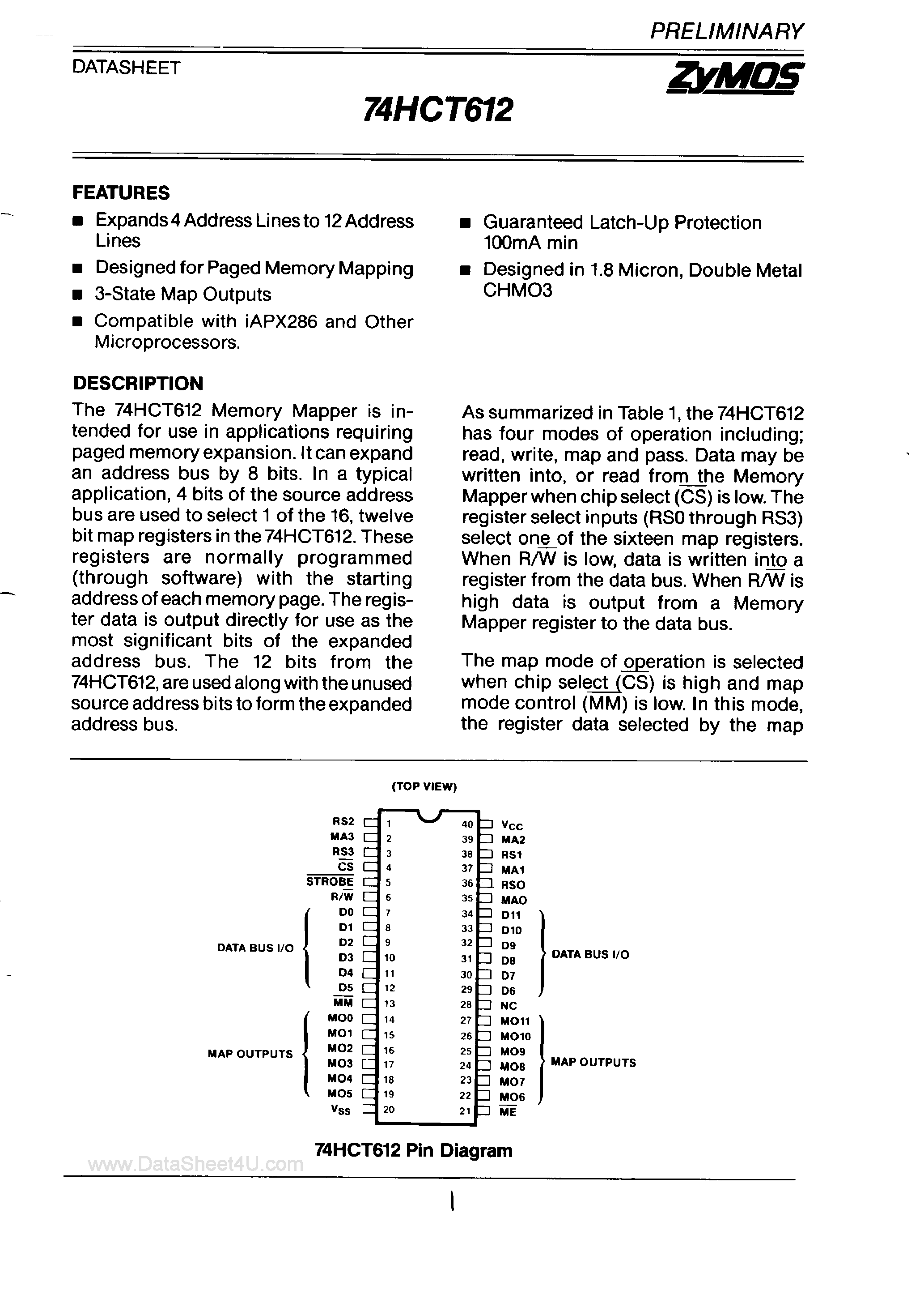 Datasheet 74HCT612 - MEMORY MAPPER page 1