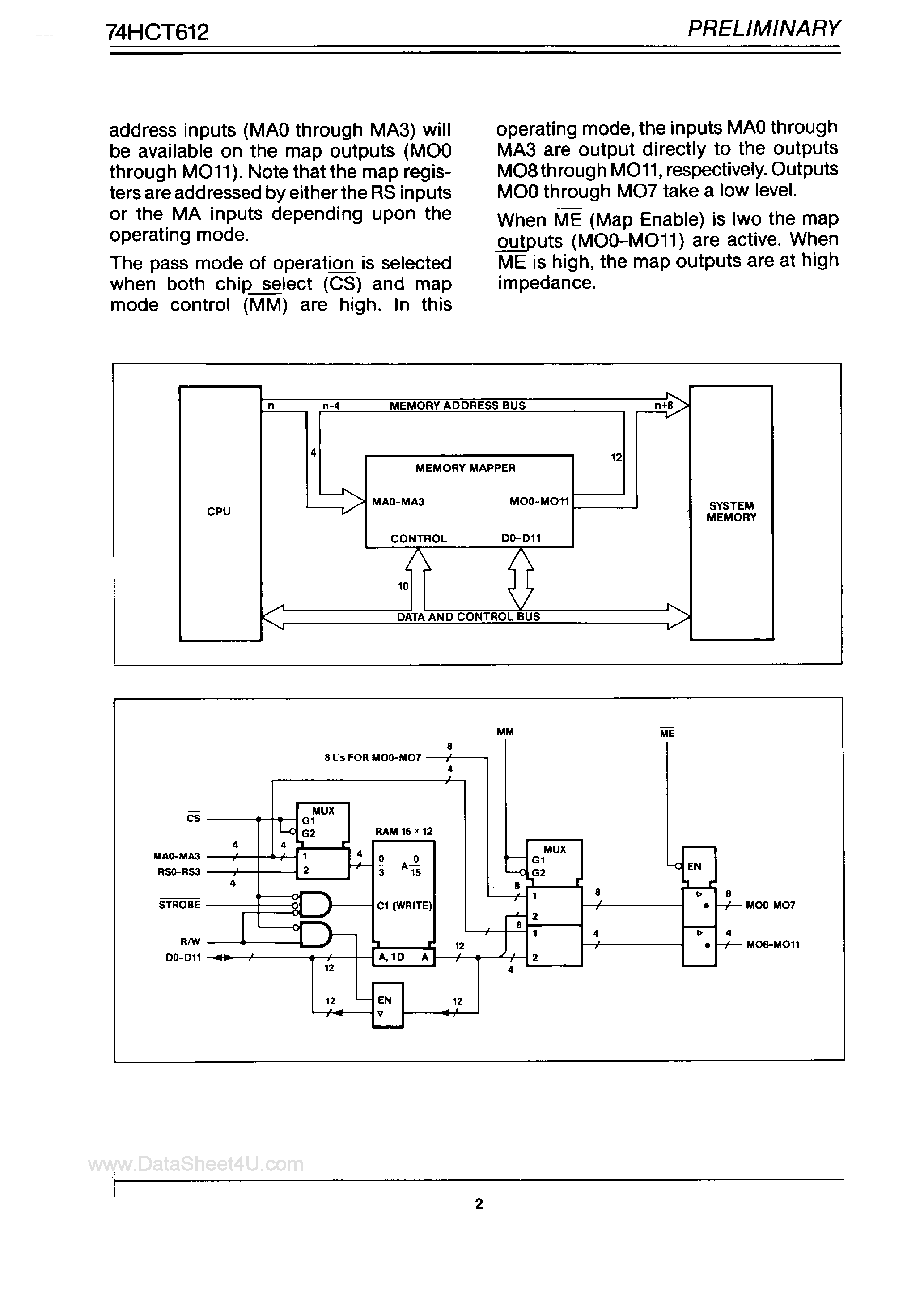 Datasheet 74HCT612 - MEMORY MAPPER page 2