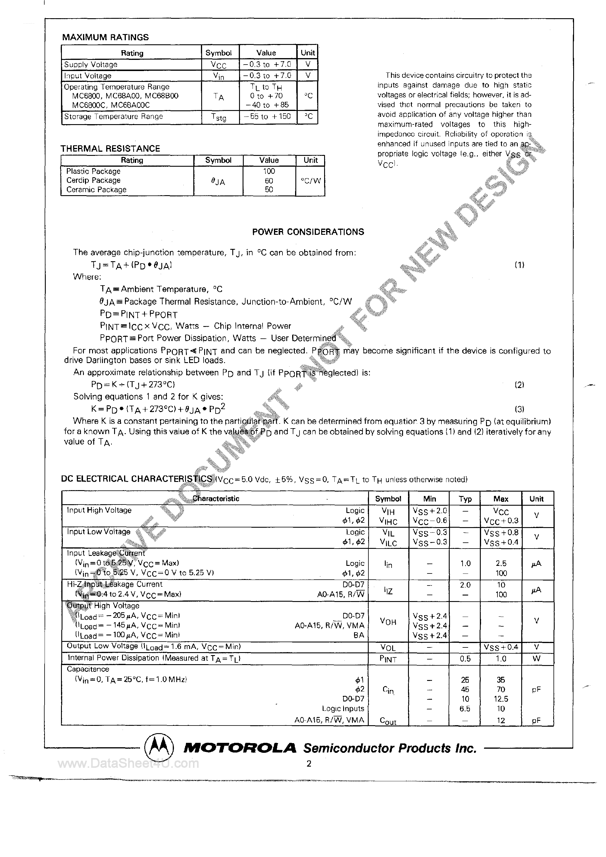 Datasheet MC6800 page 2 Datasheet MC6800 - 8-BIT MICROPROCESSING UNIT (MPU) page 2