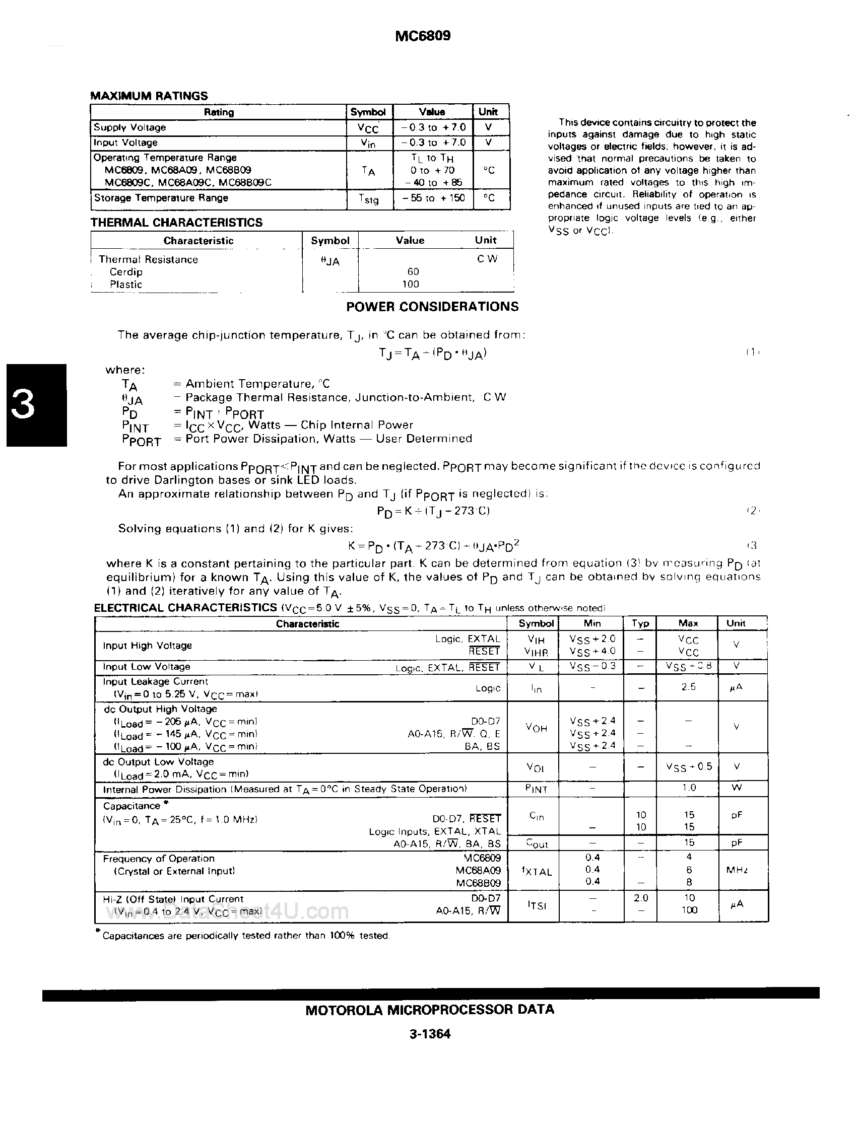 Datasheet MC6809 page 2 Datasheet MC6809 - 8-Bit Microprocessing Unit page 2