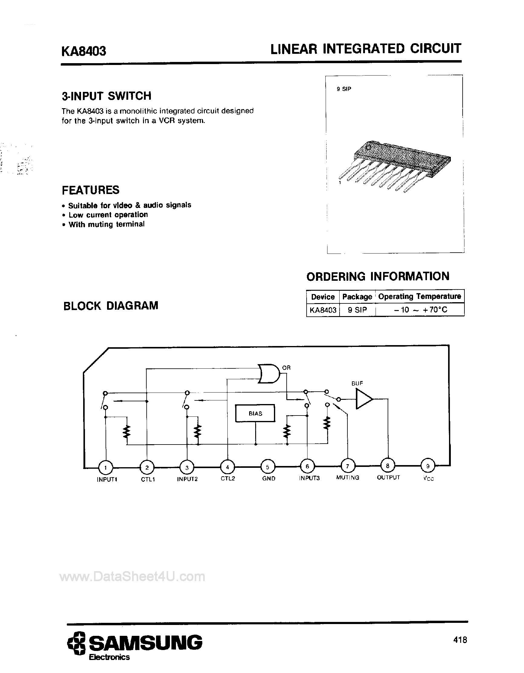 Datasheet KA8403 - 3-Input Switch page 1