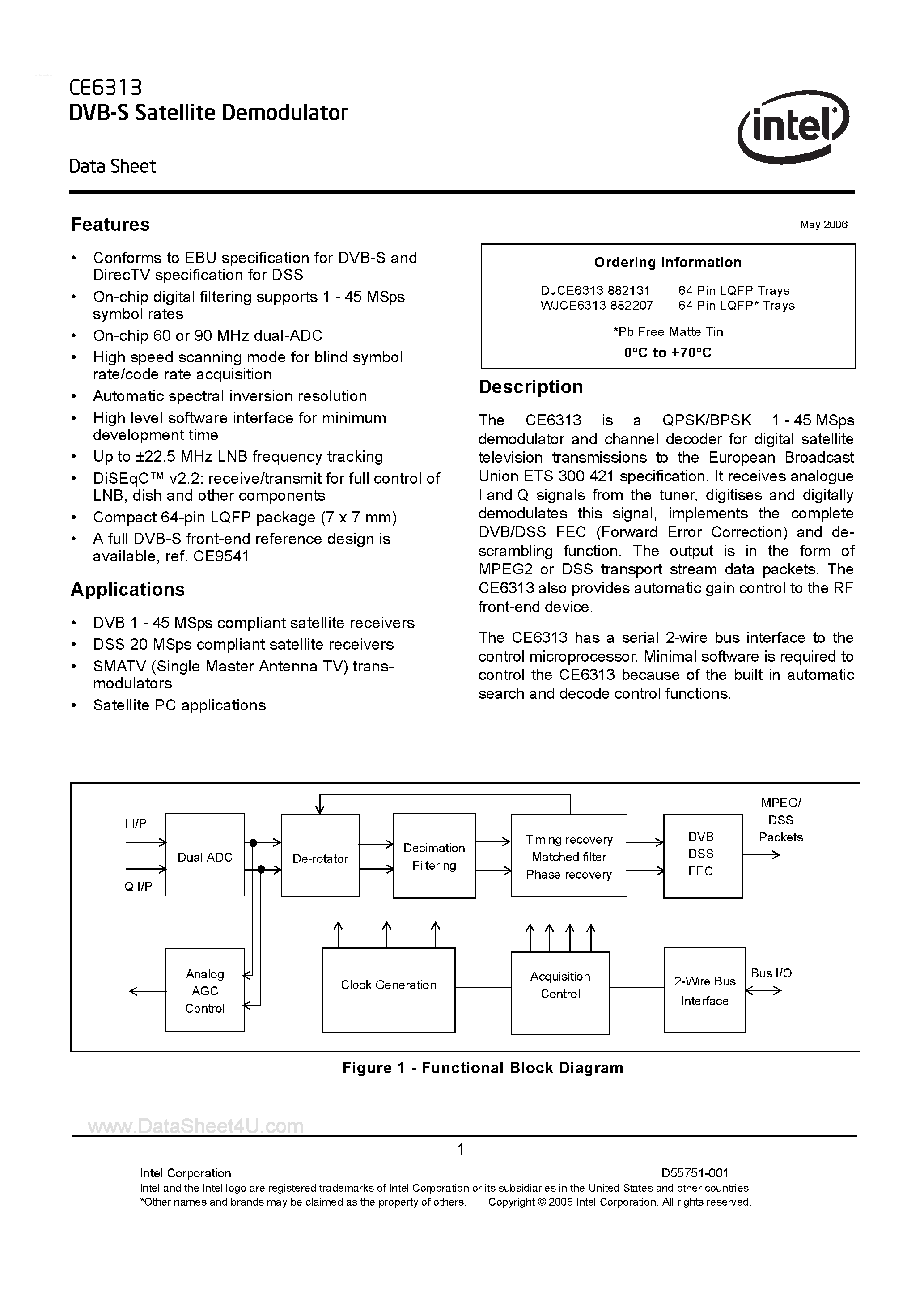 Datasheet CE6313 - DVB-S Satellite Demodulator page 1