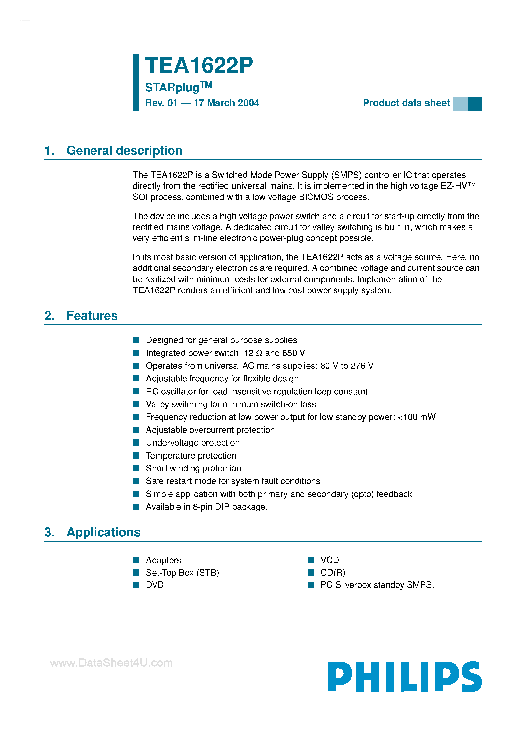 Даташит TEA1622P - STARplugTM страница 1