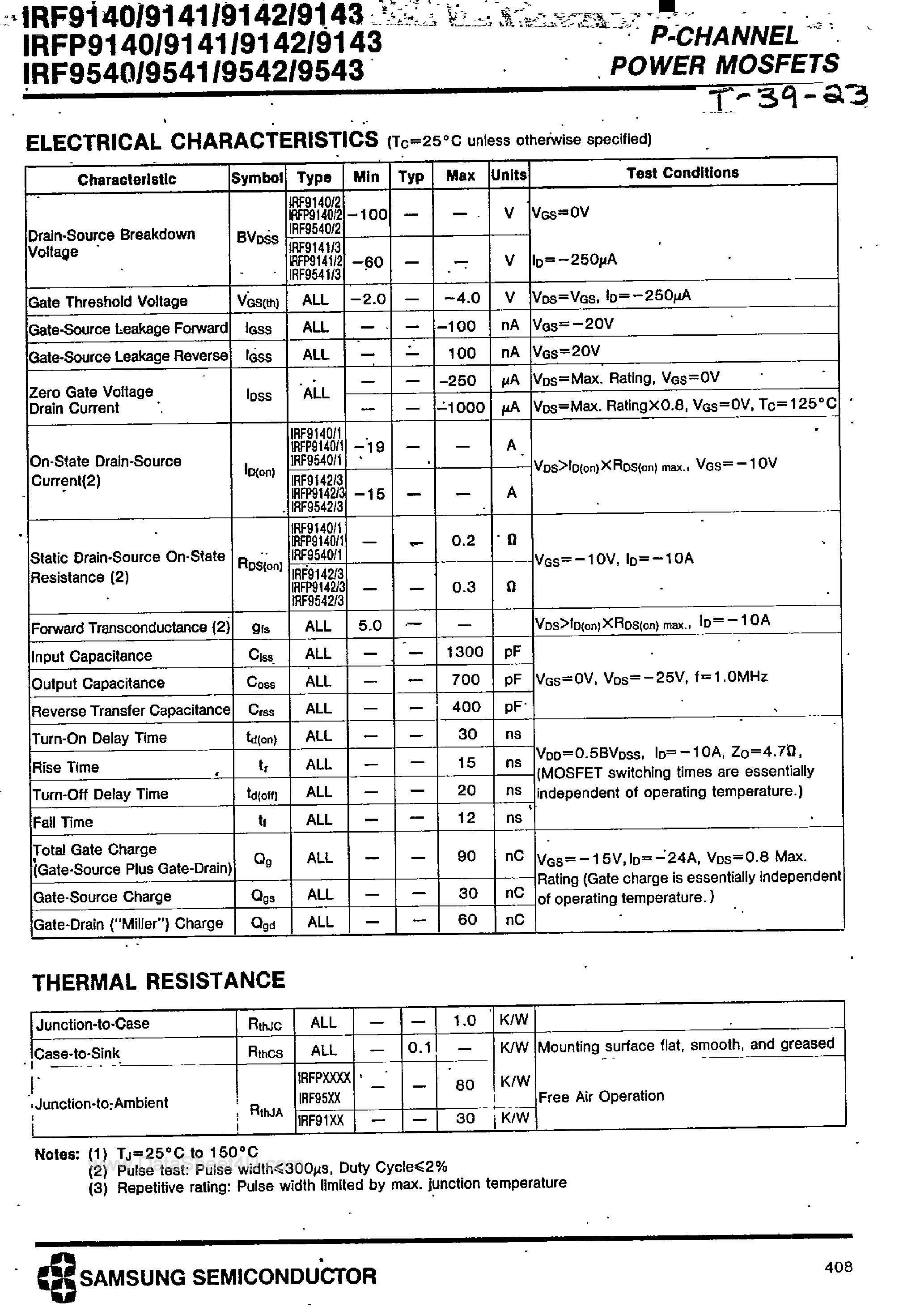 Даташит на микросхему IRF9140 страница 2 Даташит IRF9140 - (IRF9140 - IRF9143) P-Channel Power MOSFETs страница 2