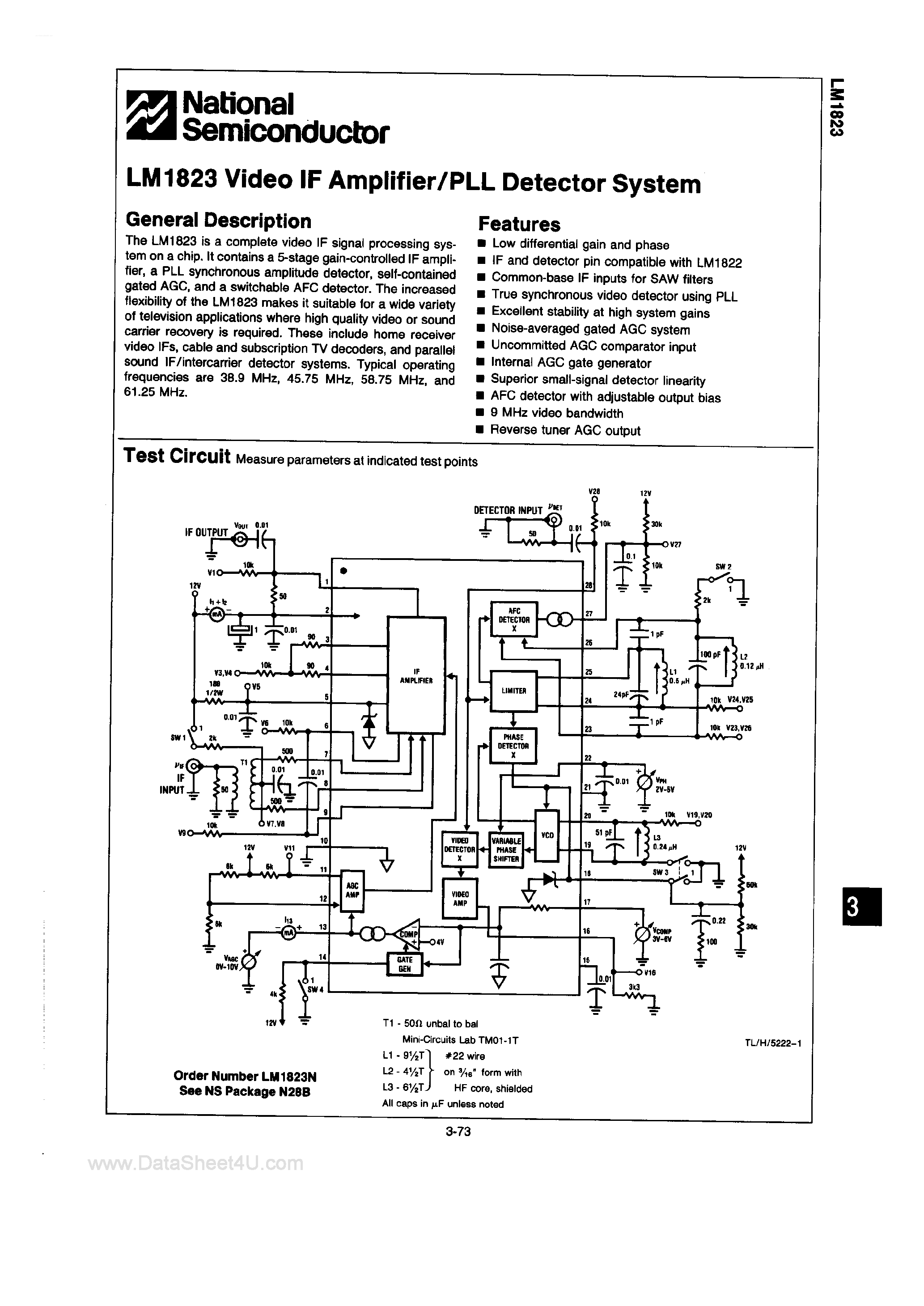 Даташит LM1823 - VIDEO IF AMPLIFIER/PLL DETECTOR SYSTEM страница 1