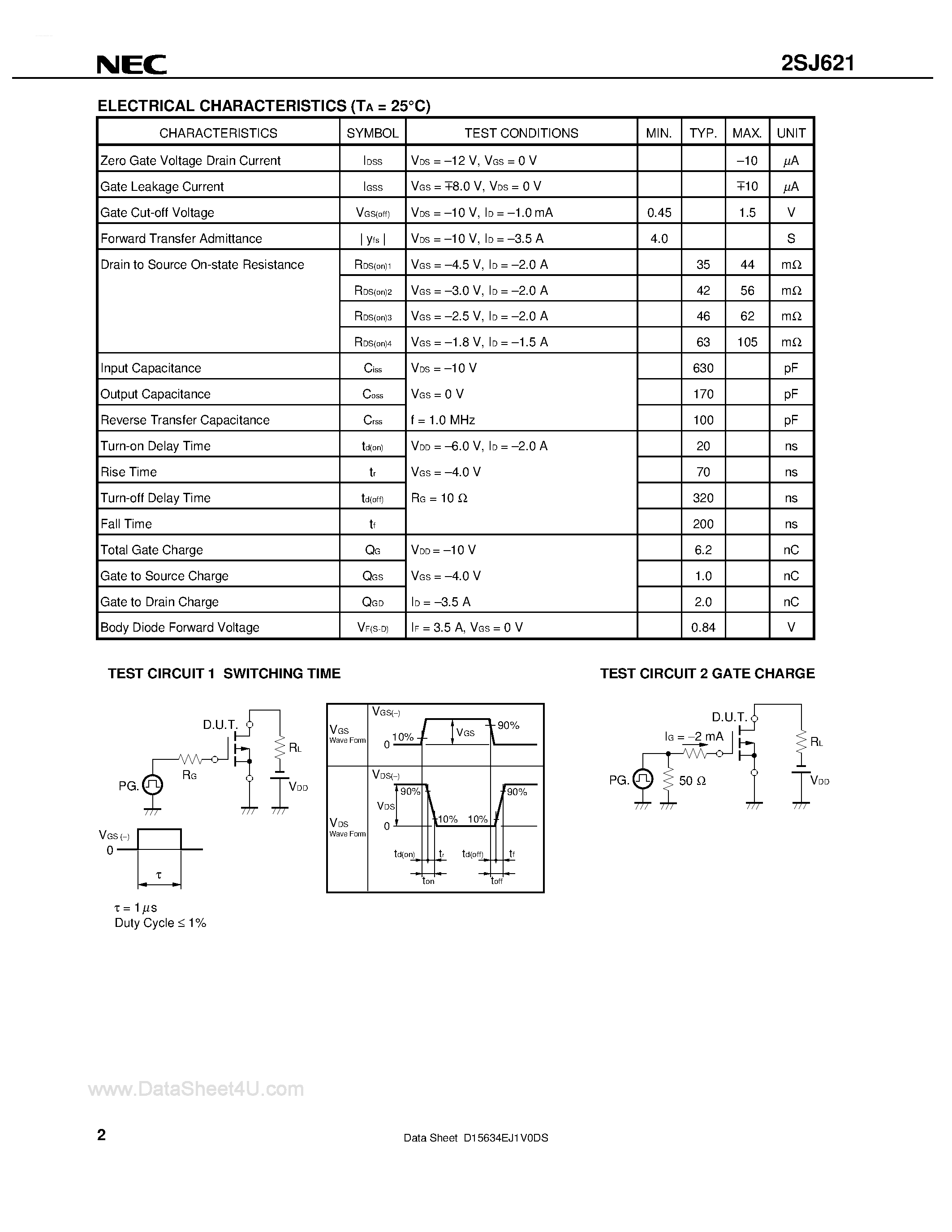 Даташит 2SJ621 - MOS FIELD EFFECT TRANSISTOR страница 2