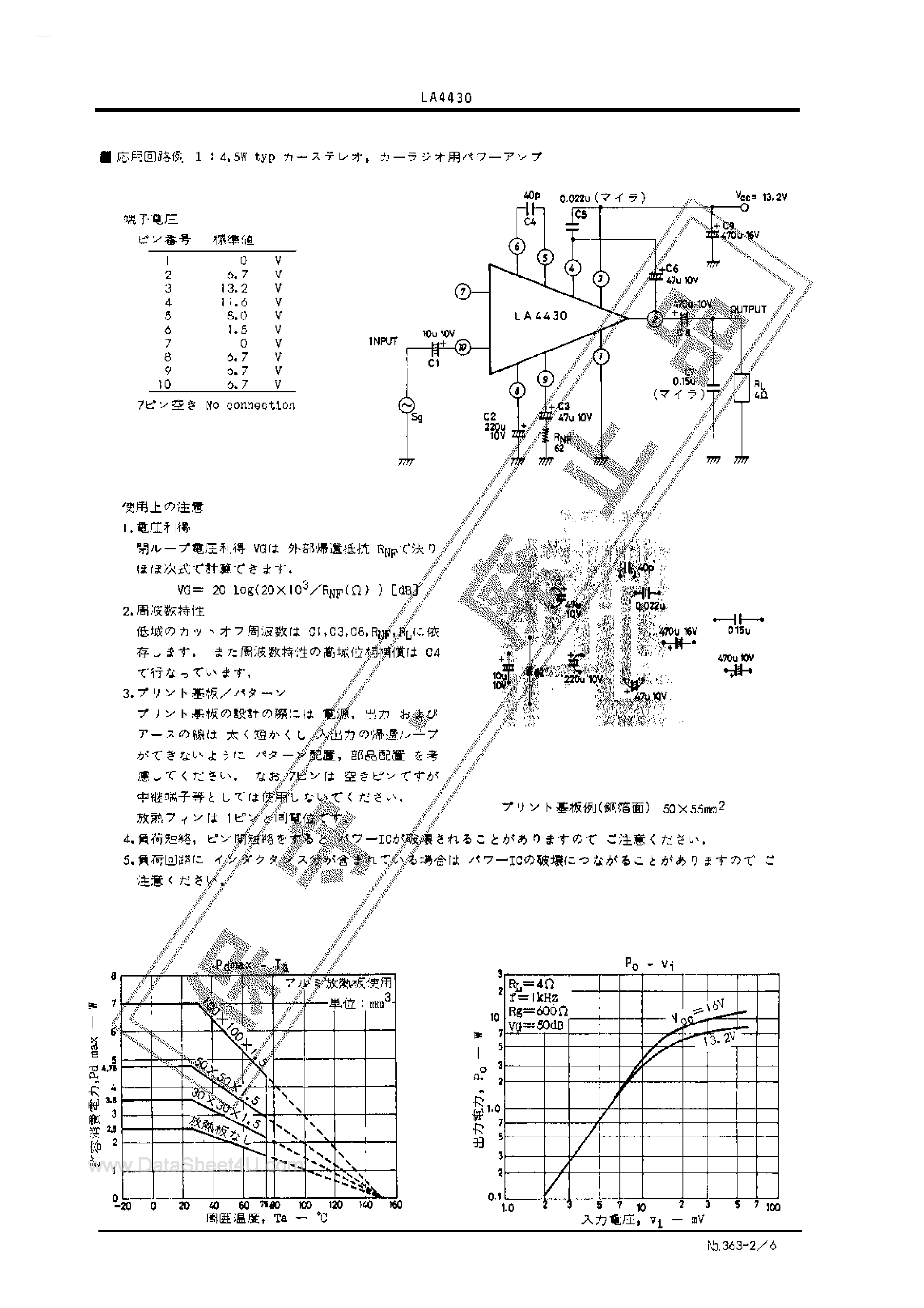 Datasheet LA4430 page 2 Datasheet LA4430 - 4.5W AF page 2
