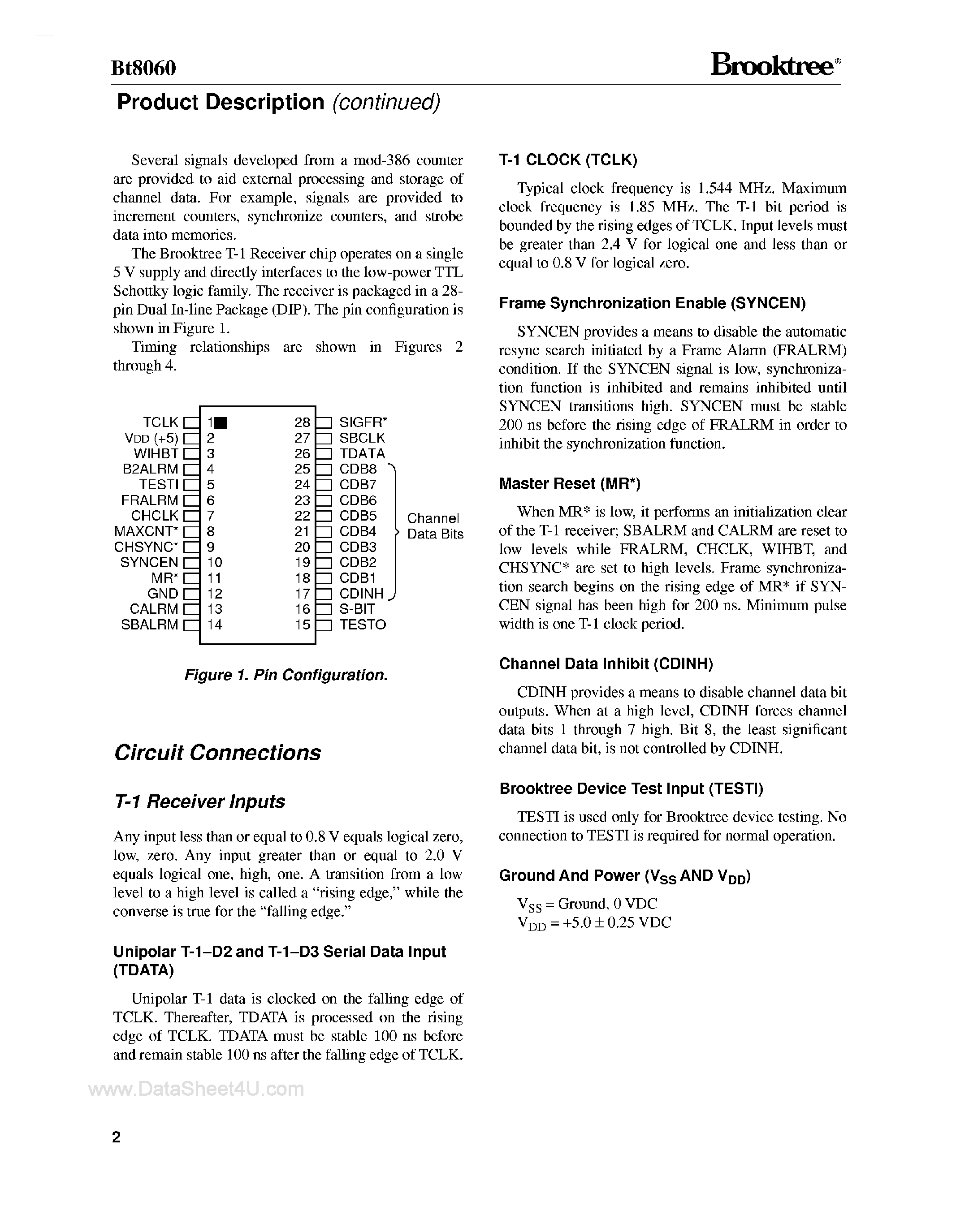 Datasheet BT8060 - T-1 Series Receiver page 2