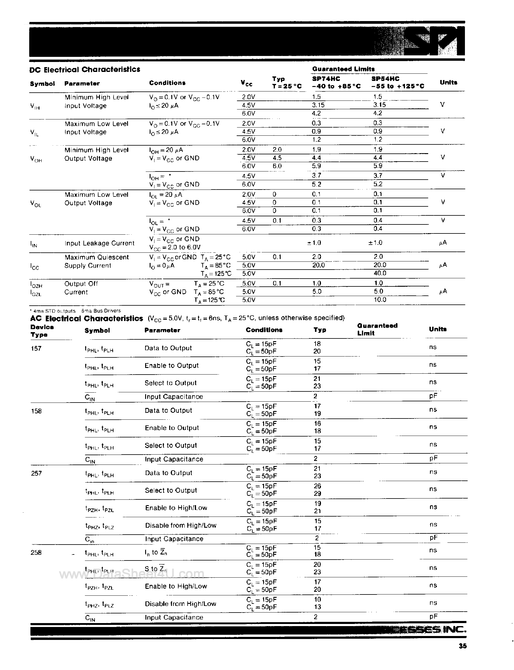 Datasheet SP74HC157 - (SP74HCxxx) 2-Input Multiplexers page 2