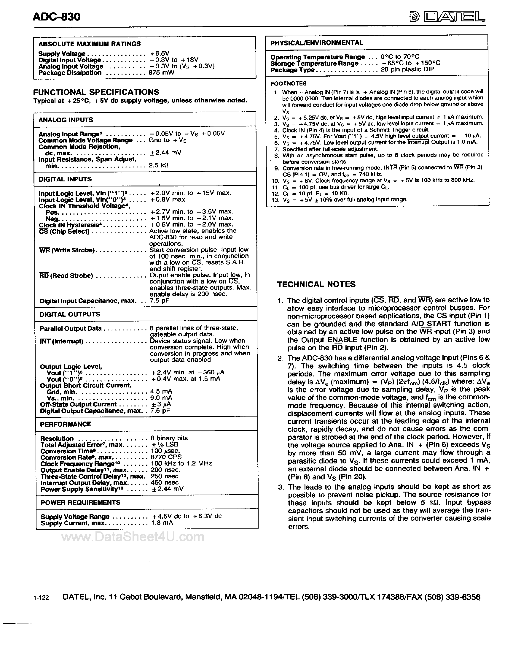 Даташит ADC-830 - Microprocessor Compatible 8-Bit A/D Converter страница 2