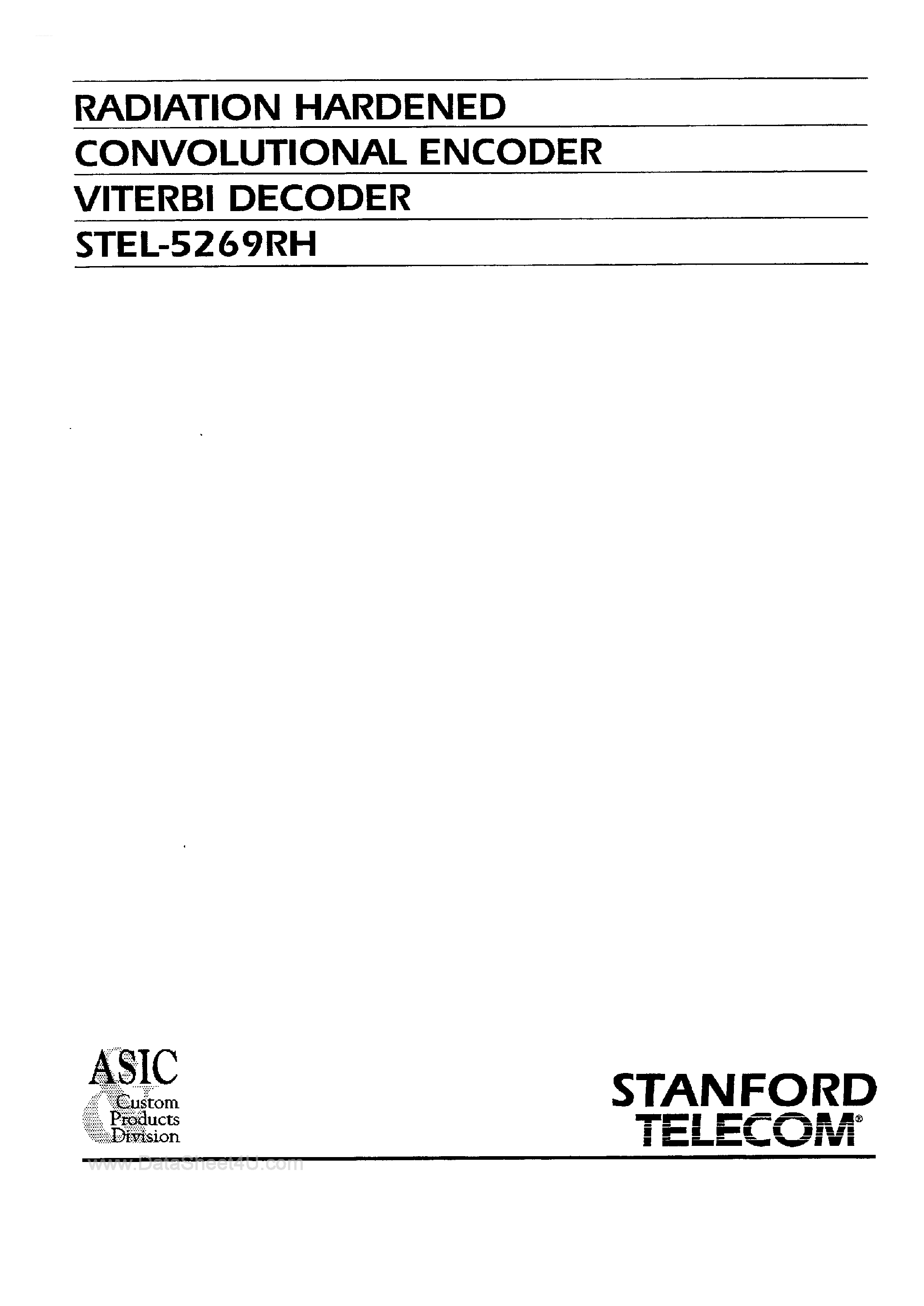 Datasheet STEL-5269RH page 1 Datasheet STEL-5269RH - Radiation Hardened Convolutional Encoder Viterbi Decoder page 1