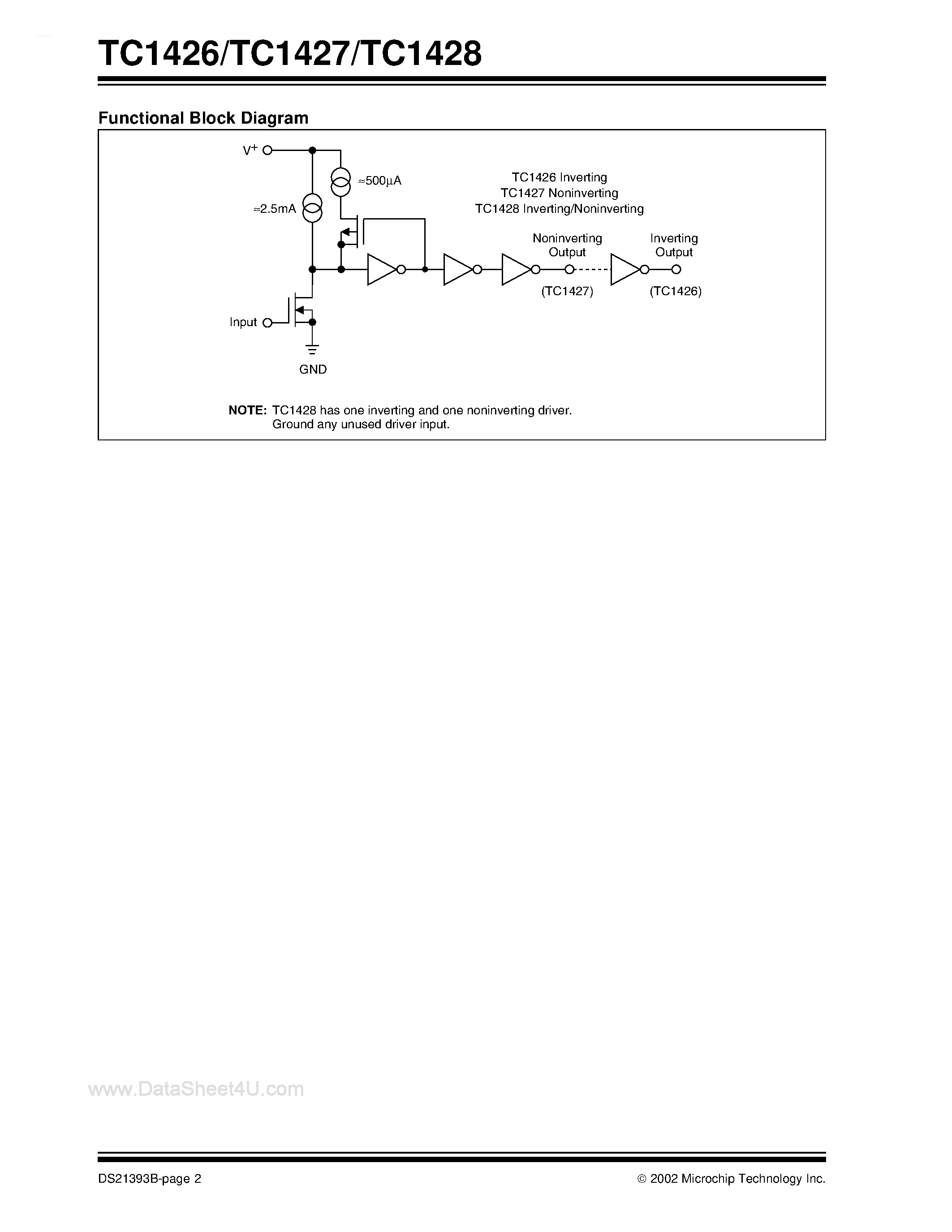 Datasheet TC1426 page 2 Datasheet TC1426 - (TC1426 - TC1428) 1.2A Dual High-Speed MOSFET Drivers page 2