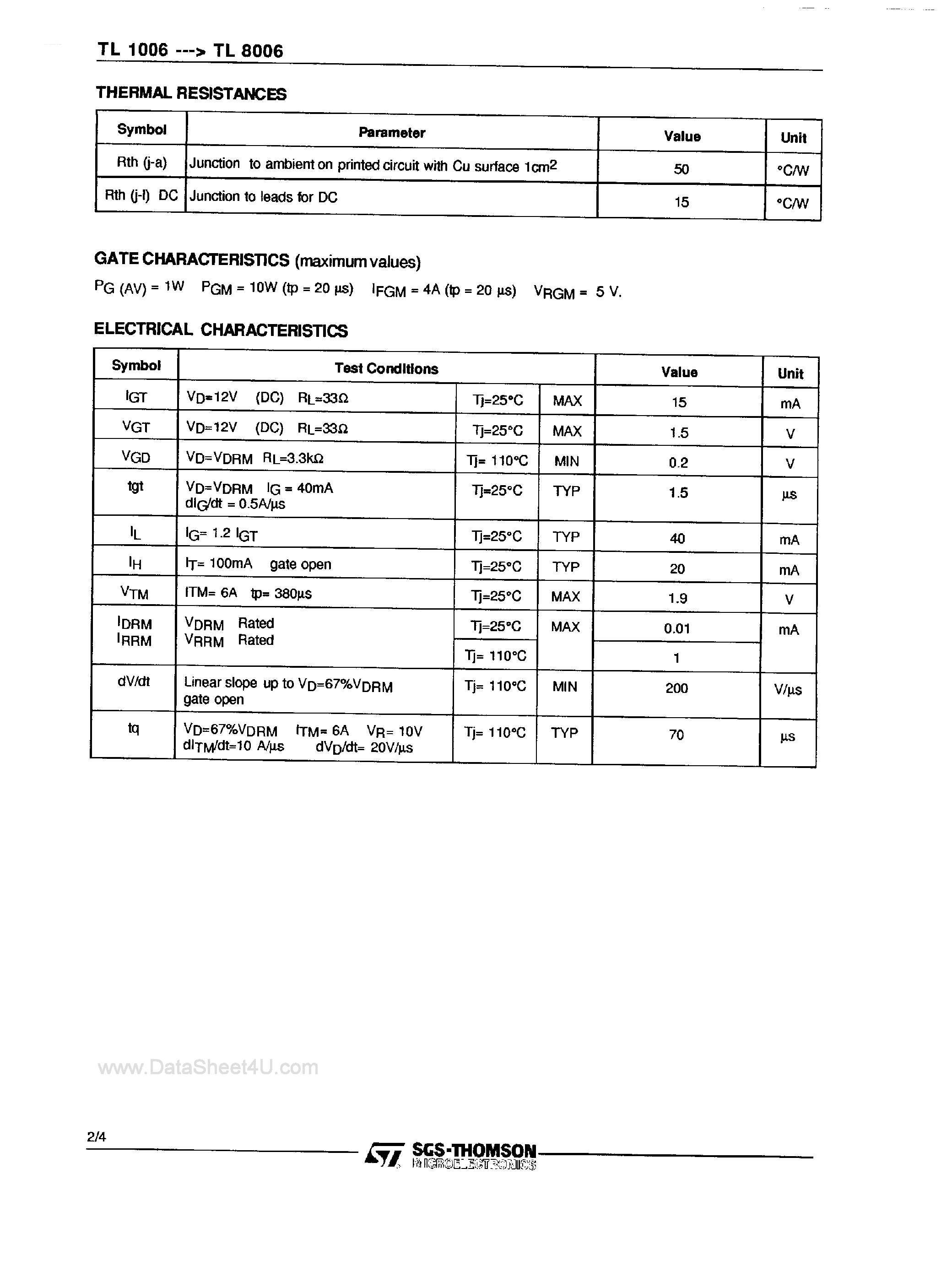 Datasheet TL4006 - SCR page 2