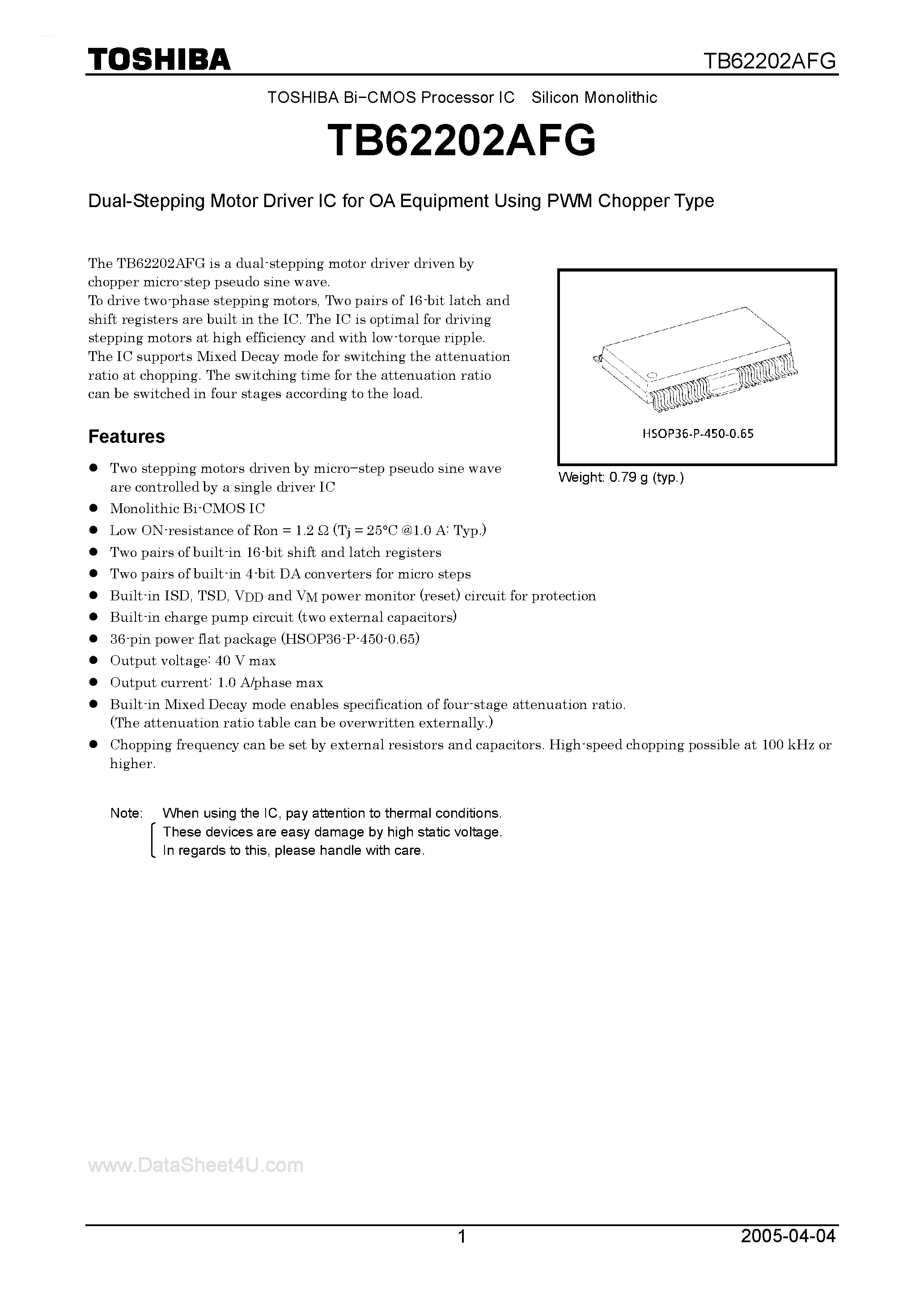 Даташит TB62202AFG - Dual-Stepping Motor Driver IC страница 1