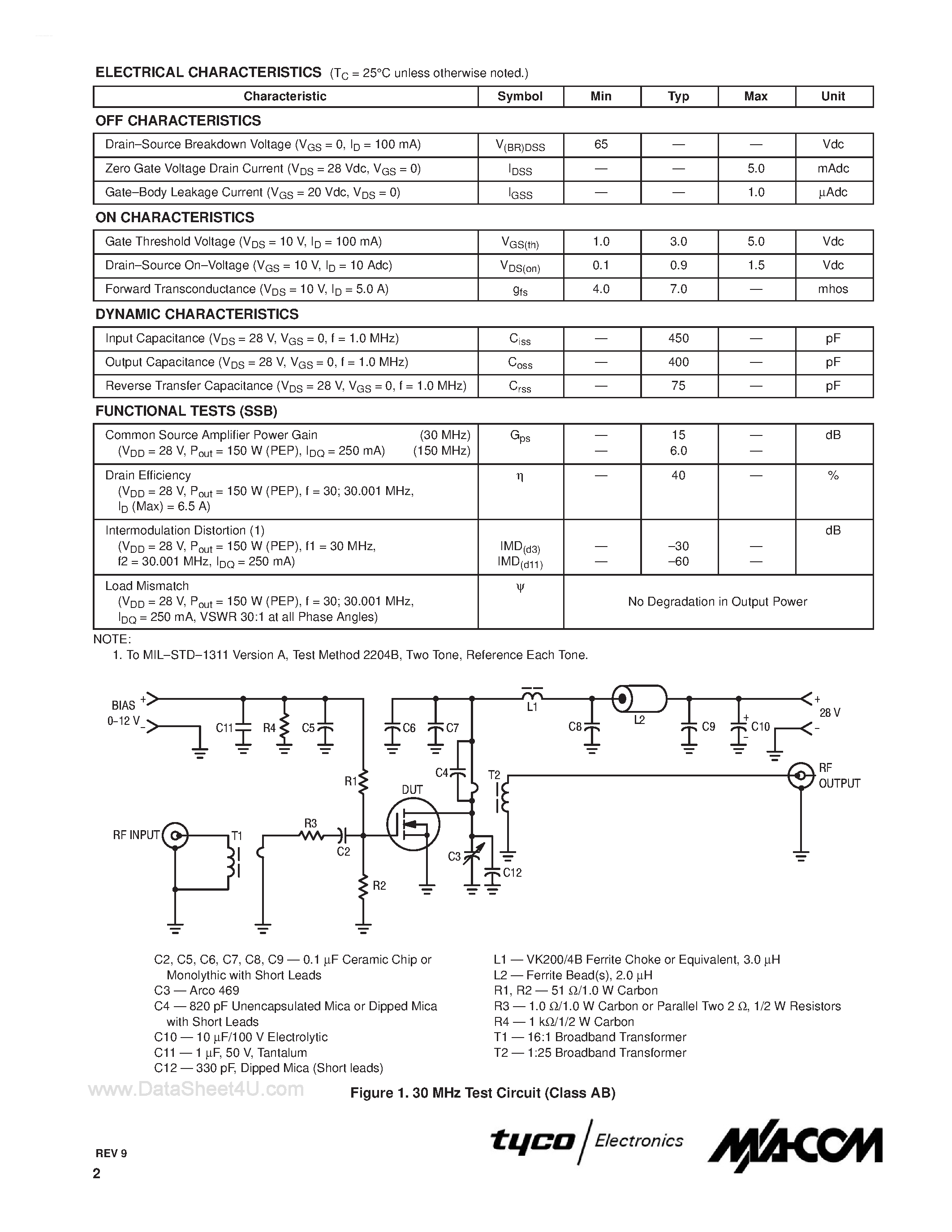 Datasheet MRF140 - N-CHANNEL MOS LINEAR RF POWER FET page 2