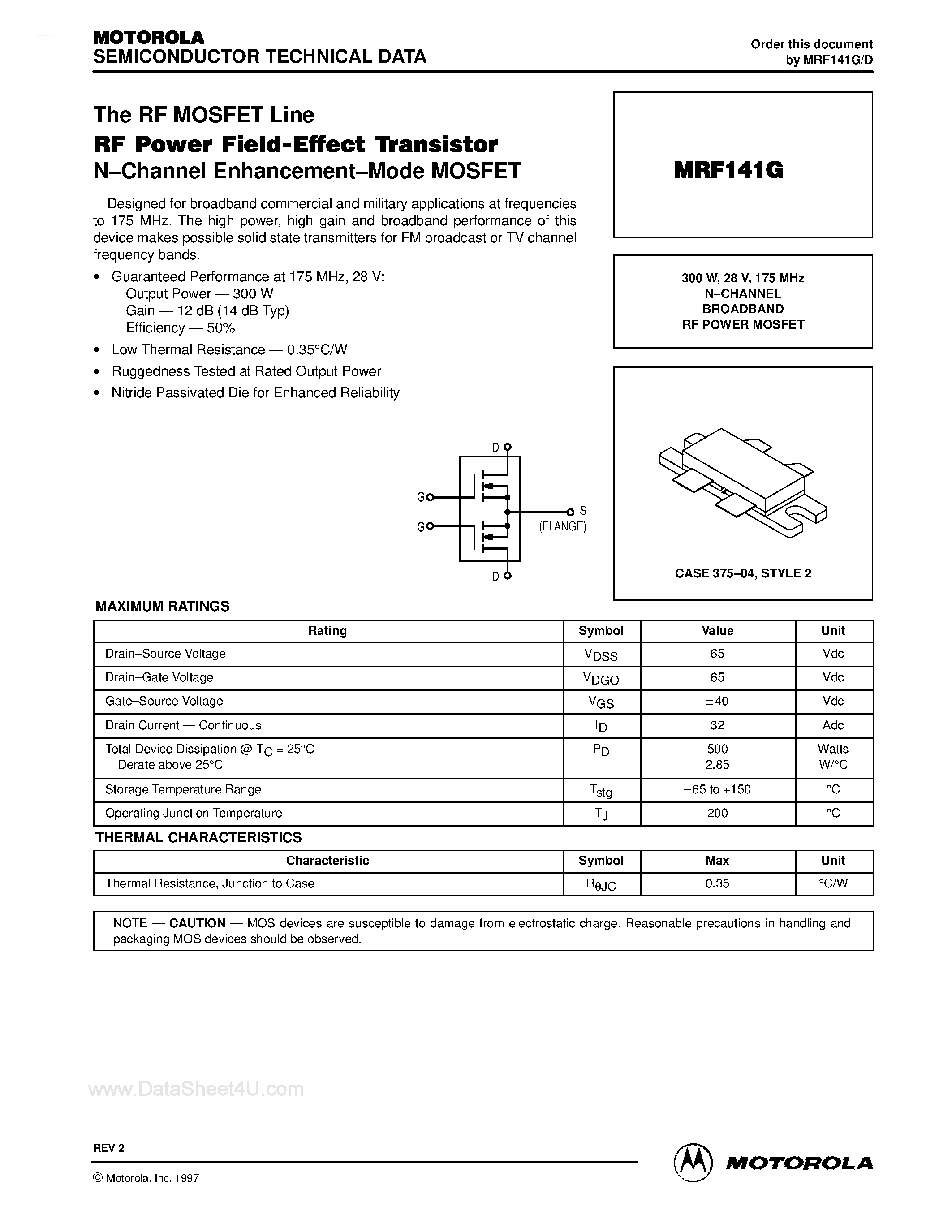 Datasheet MRF141G - N-CHANNEL BROADBAND RF POWER MOSFET page 1
