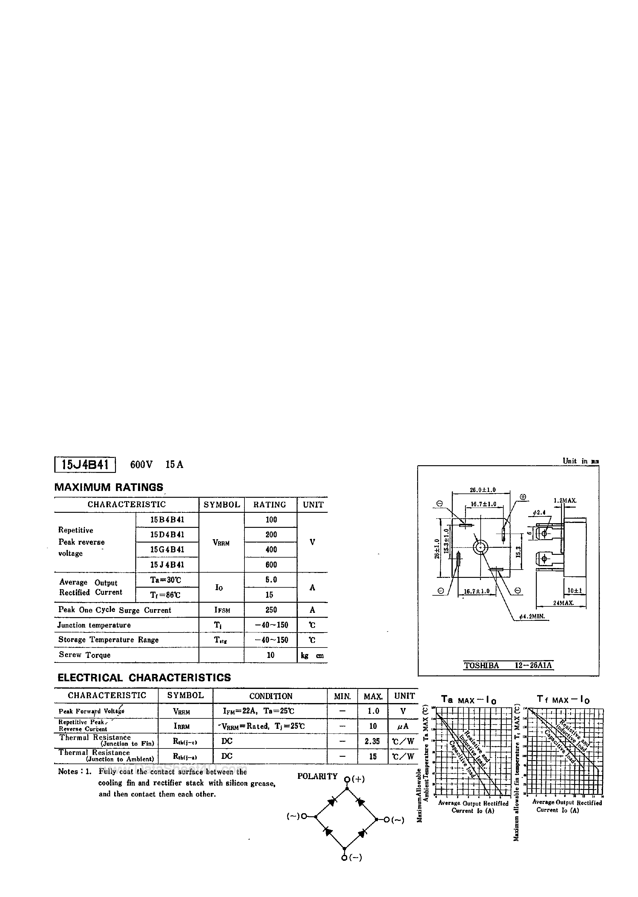 Datasheet 15B4B41 - RECTIFIER STACK (BRIDGE) page 1