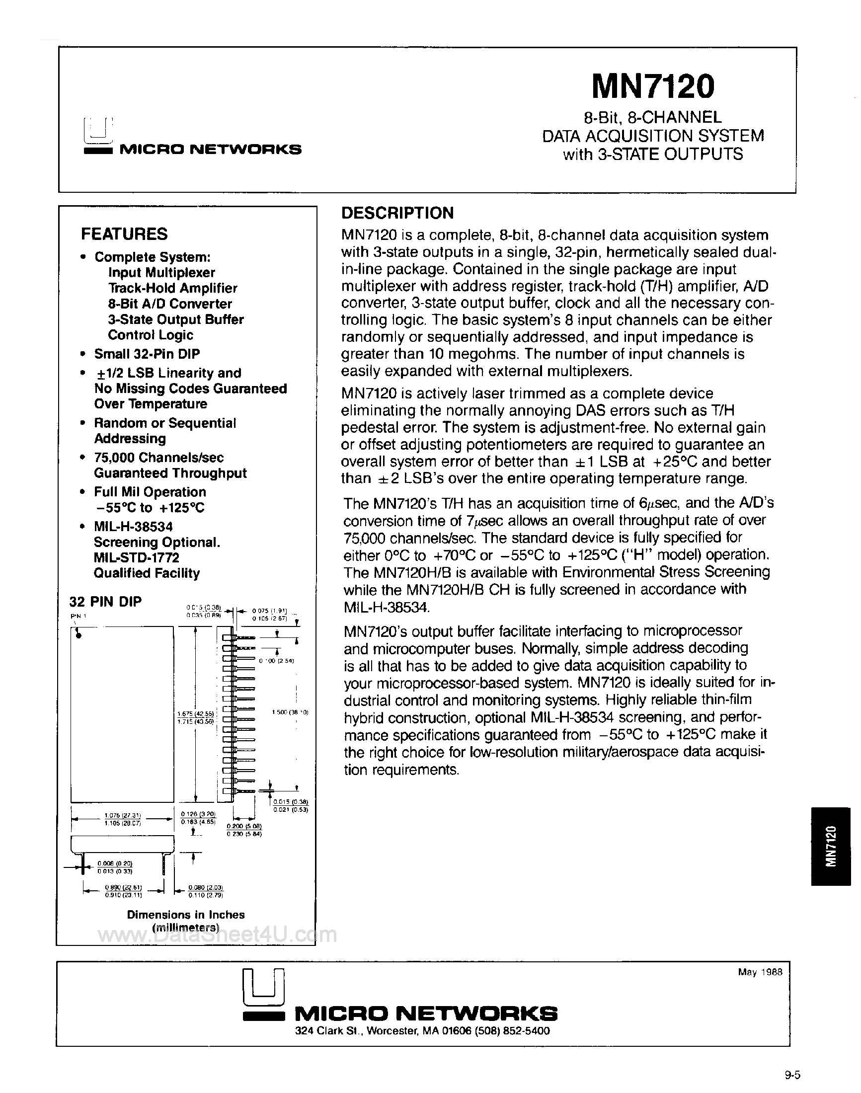 Datasheet MN7120 page 1 Datasheet MN7120 - 8-Bit 8-Channel Data Acquisition Sustem page 1