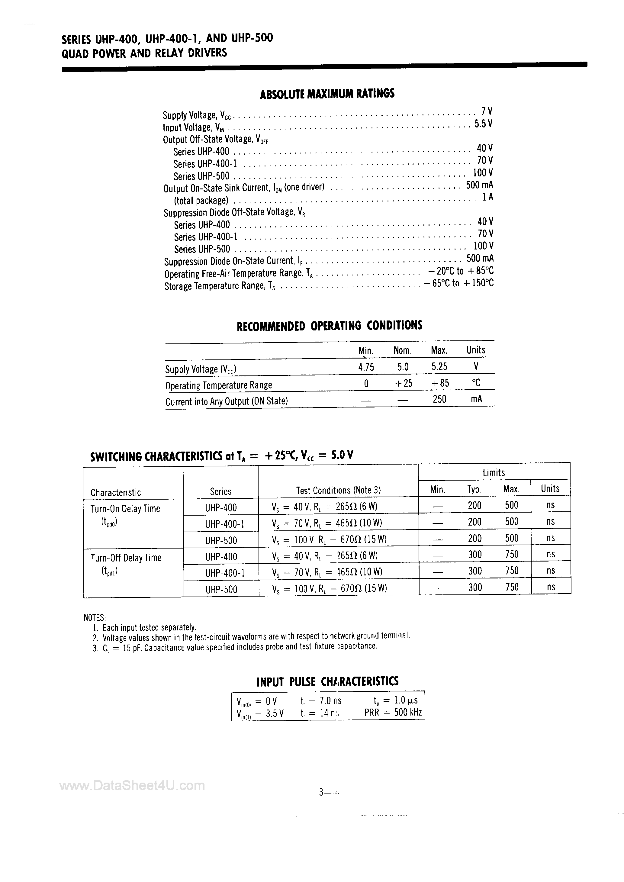Datasheet UHP-400 - Quad Power and Relay Drivers page 2