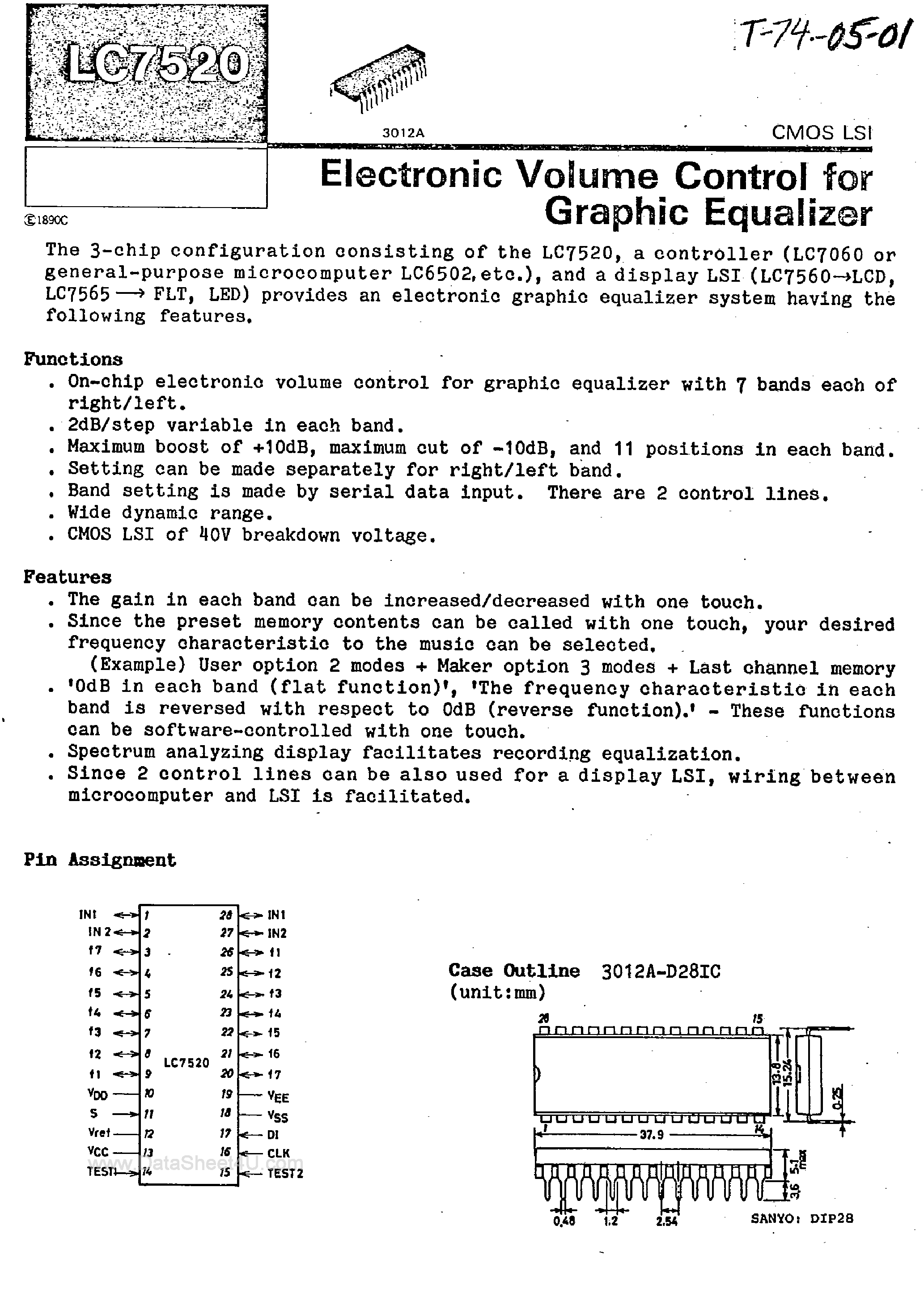 Datasheet LC7520 page 1 Datasheet LC7520 - Electronic Volume Control page 1