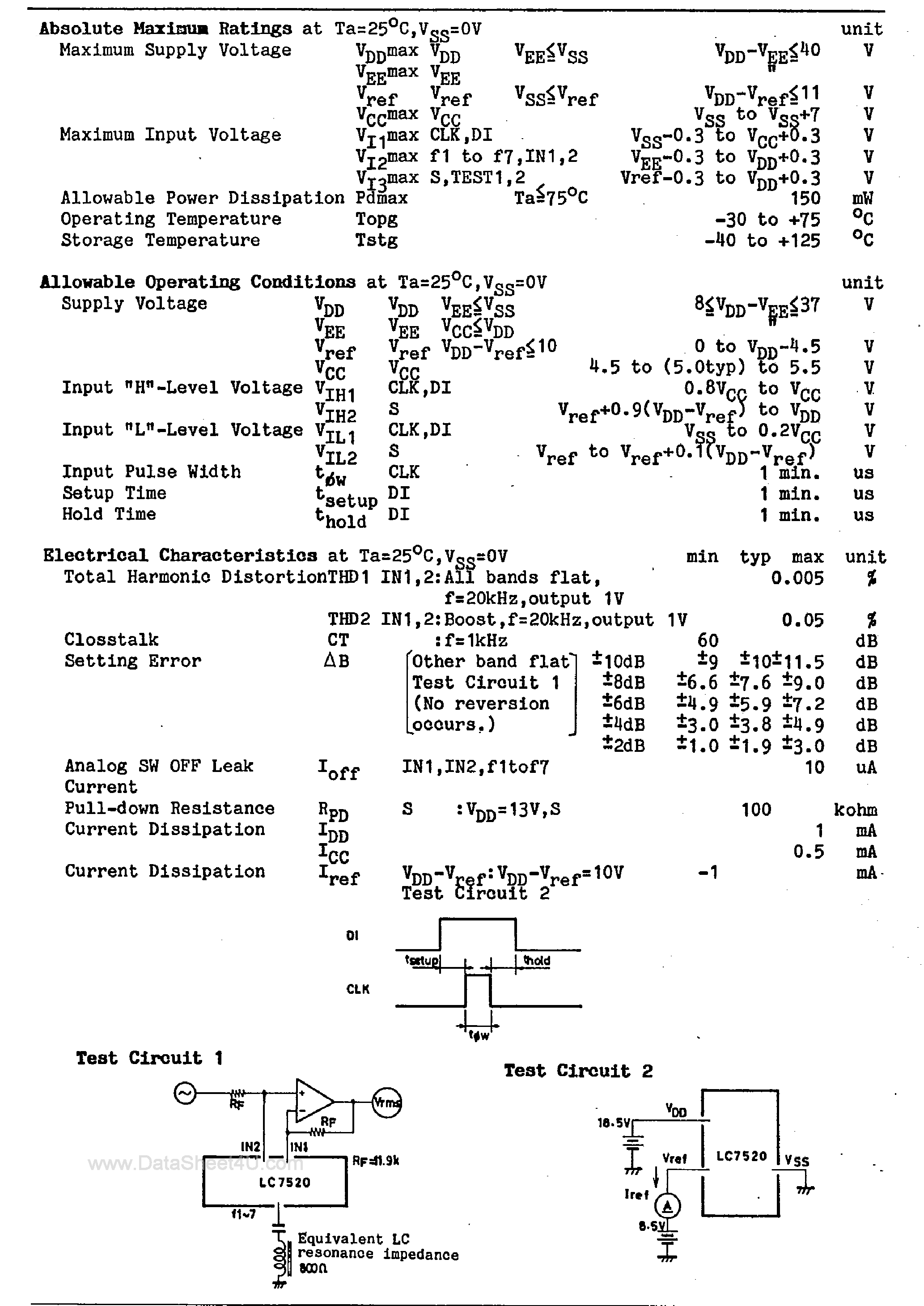 Datasheet LC7520 page 2 Datasheet LC7520 - Electronic Volume Control page 2