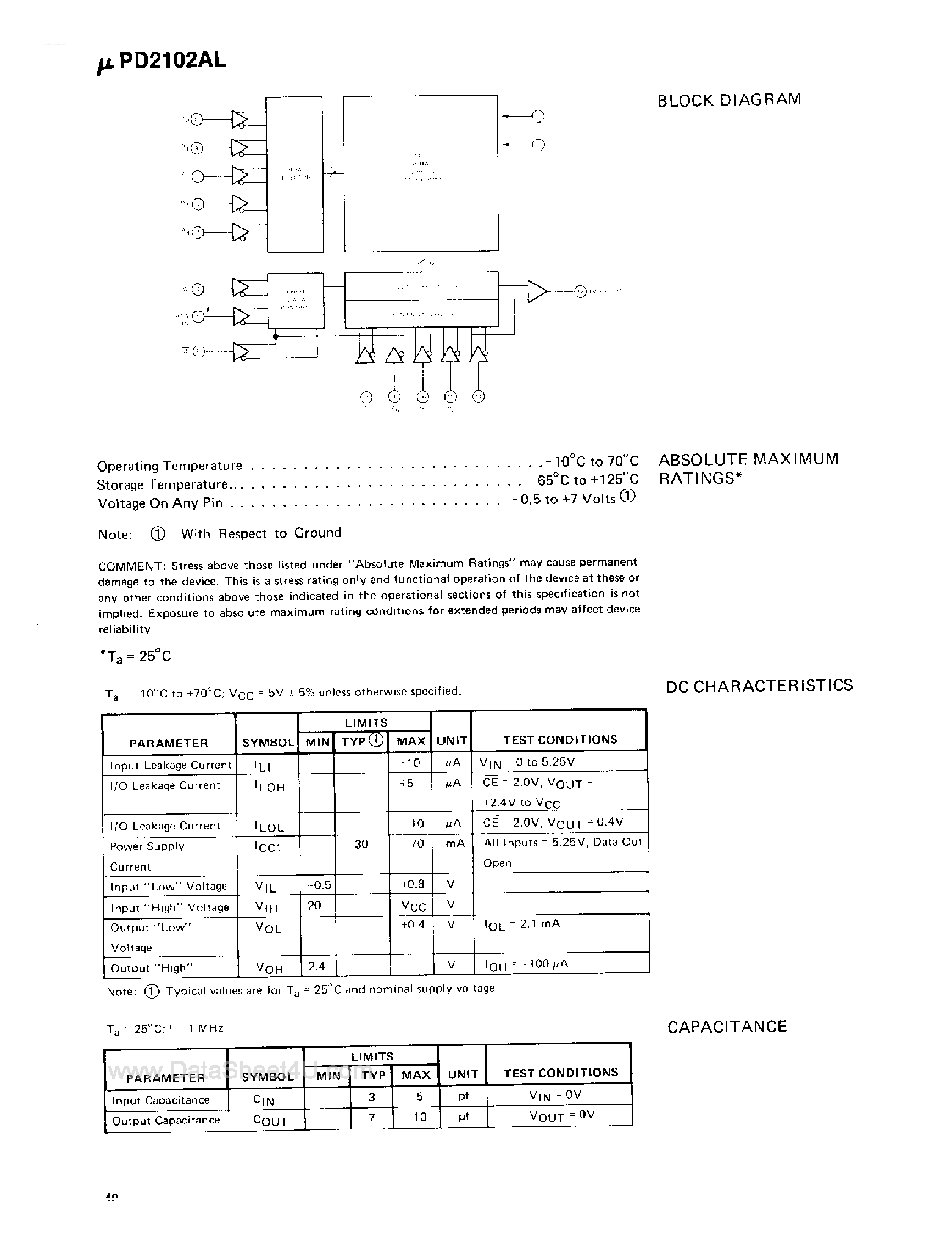 Datasheet UPD2102AL page 2 Datasheet UPD2102AL - 1K-Bit Fully Decoded Static MOS RAM page 2