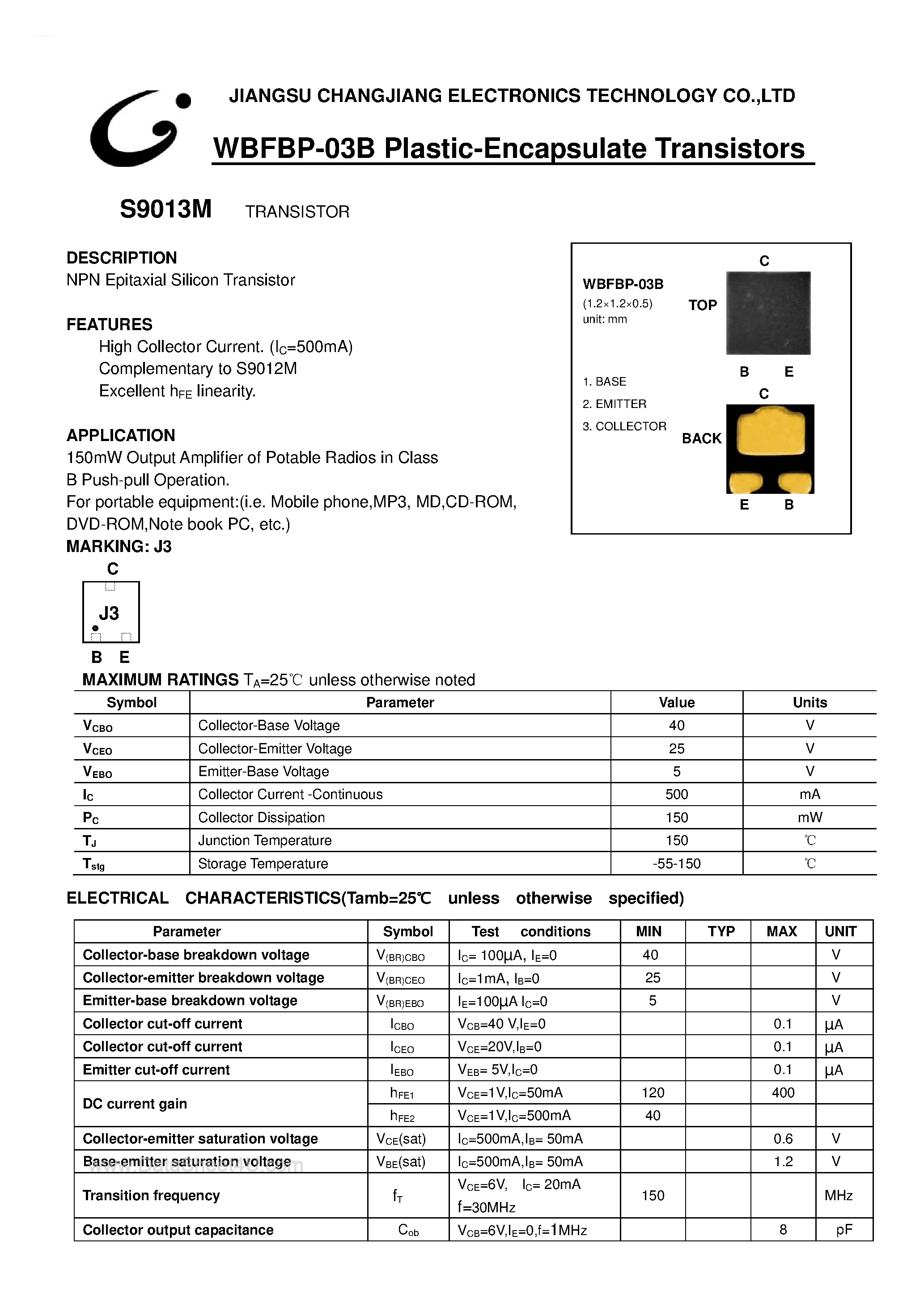 Datasheet S9013M - Plastic Encapsulate Transistors page 1