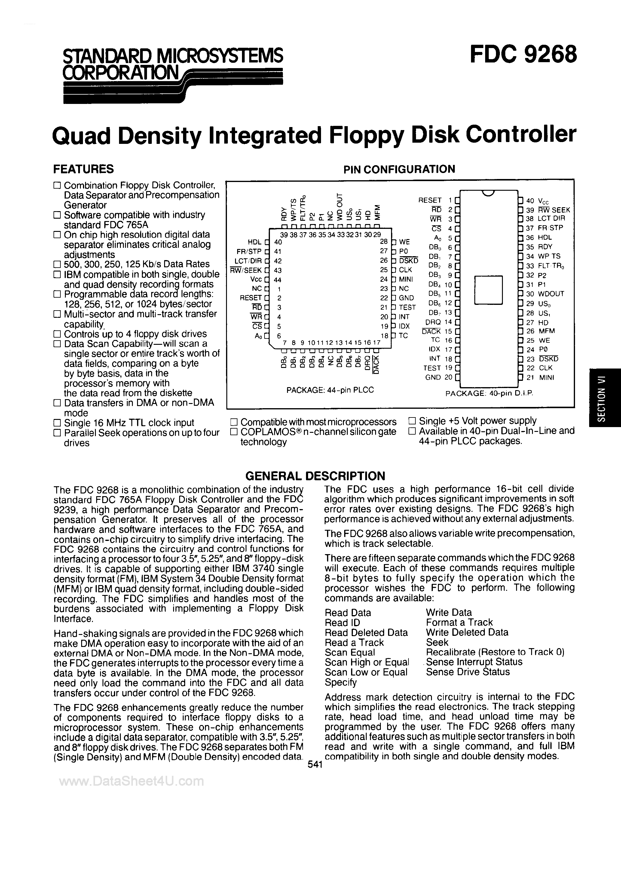 Datasheet FDC9268 - Quad Density Integrated Floppy Disk Controller page 1
