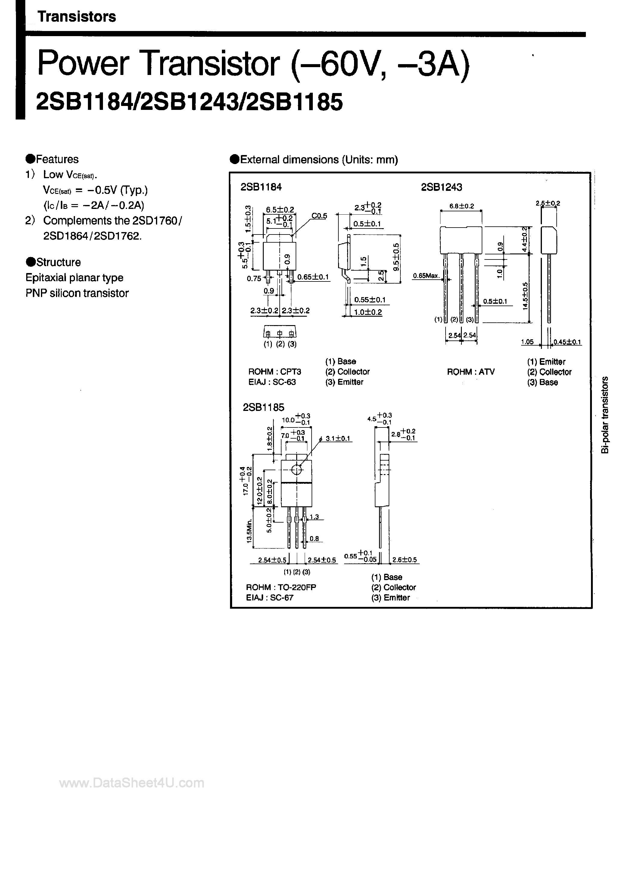 Datasheet 2SB1184 - (2SB1184 / 2SB1185 / 2SB1243) Power Transistor page 1