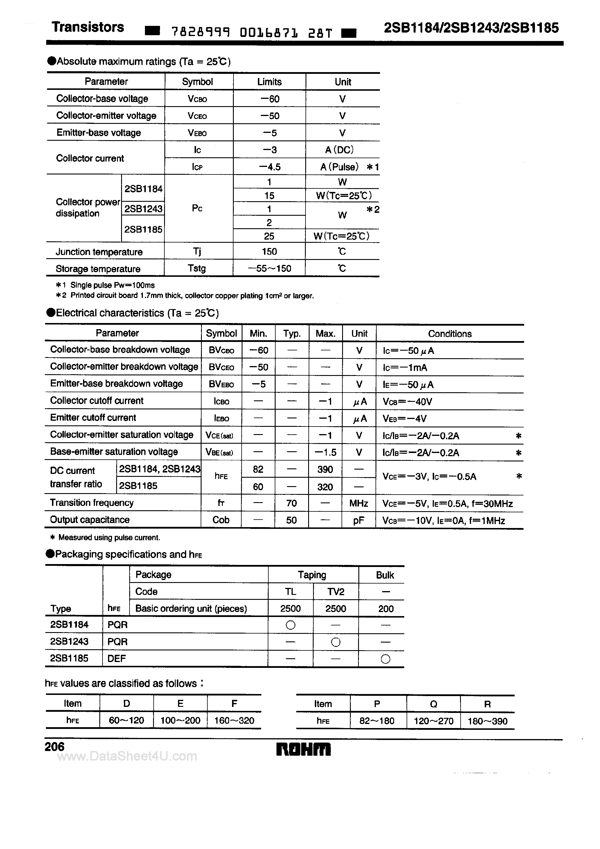 Datasheet 2SB1184 - (2SB1184 / 2SB1185 / 2SB1243) Power Transistor page 2