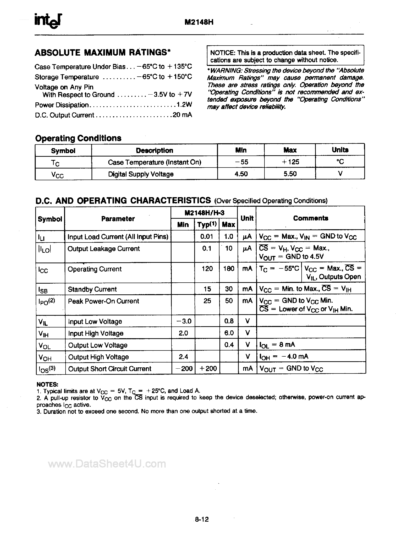 Datasheet D2148H - High Speed 1024 x 4-Bit Static RAM page 2
