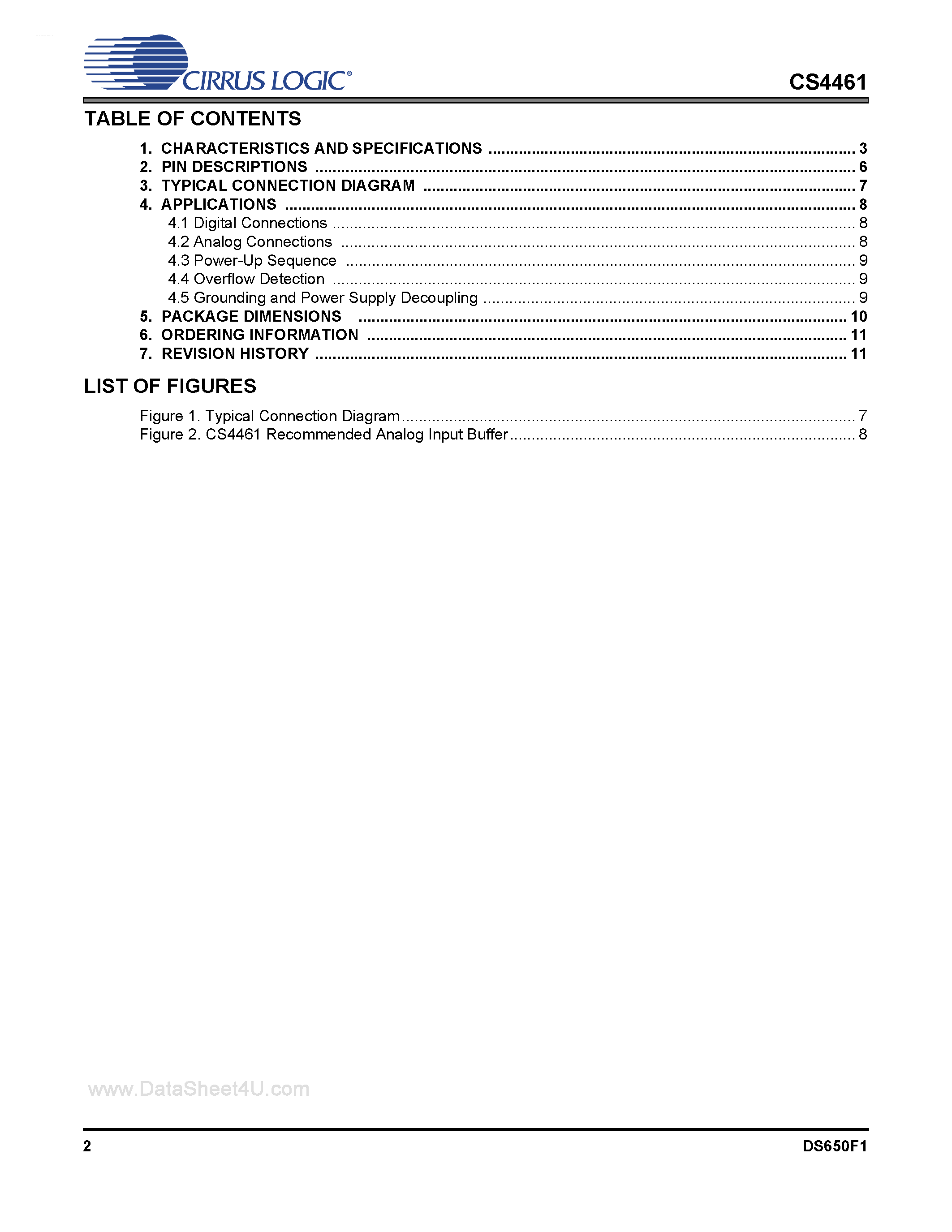 Datasheet CDB4461 page 2 Datasheet CDB4461 - Multi-Bit A/D for Class-D Real-Time PSR Feedback page 2