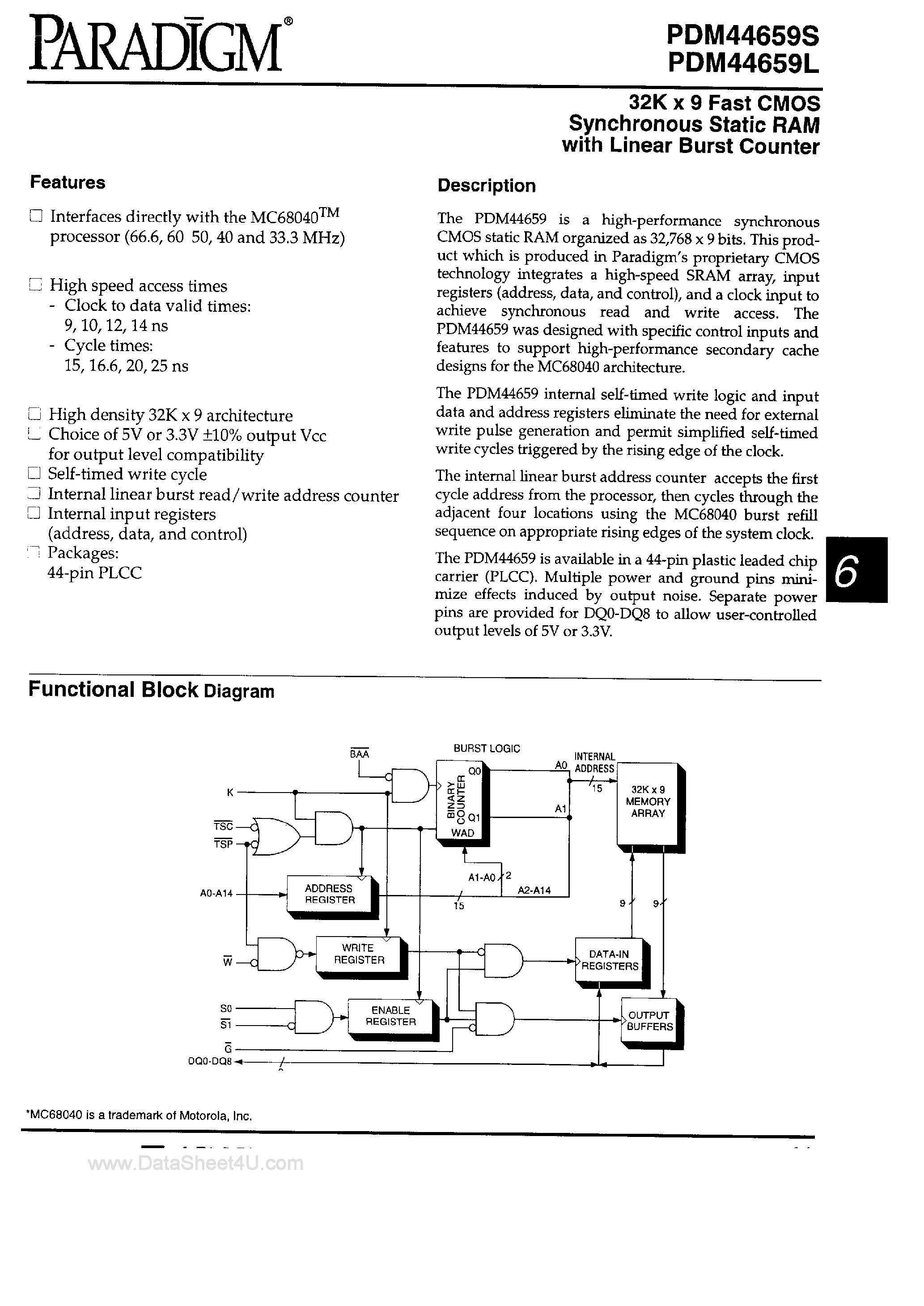 Datasheet PDM44659 - 32K x 9-Bit Fast CMOS SRAM page 1