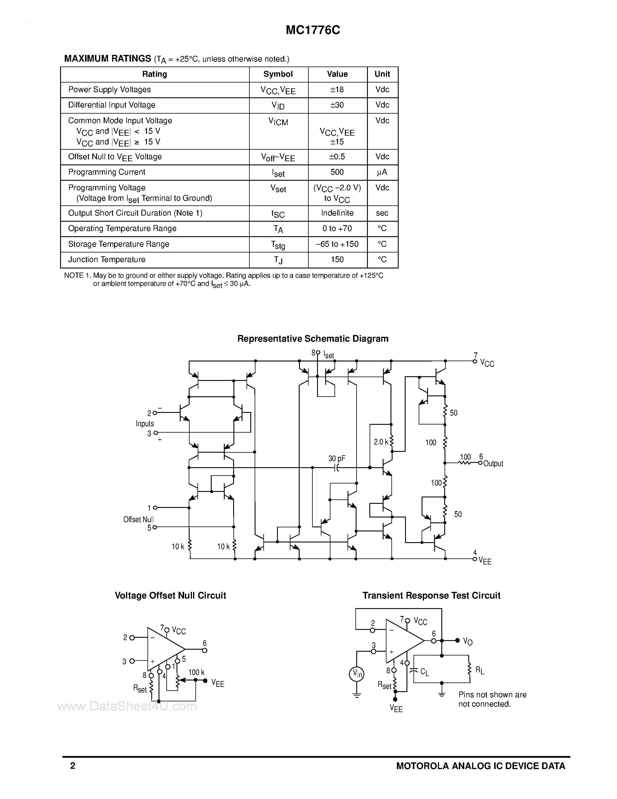 Datasheet MC1776C page 2 Datasheet MC1776C - PROGRAMMABLE OPERATIONAL AMPLIFIER page 2