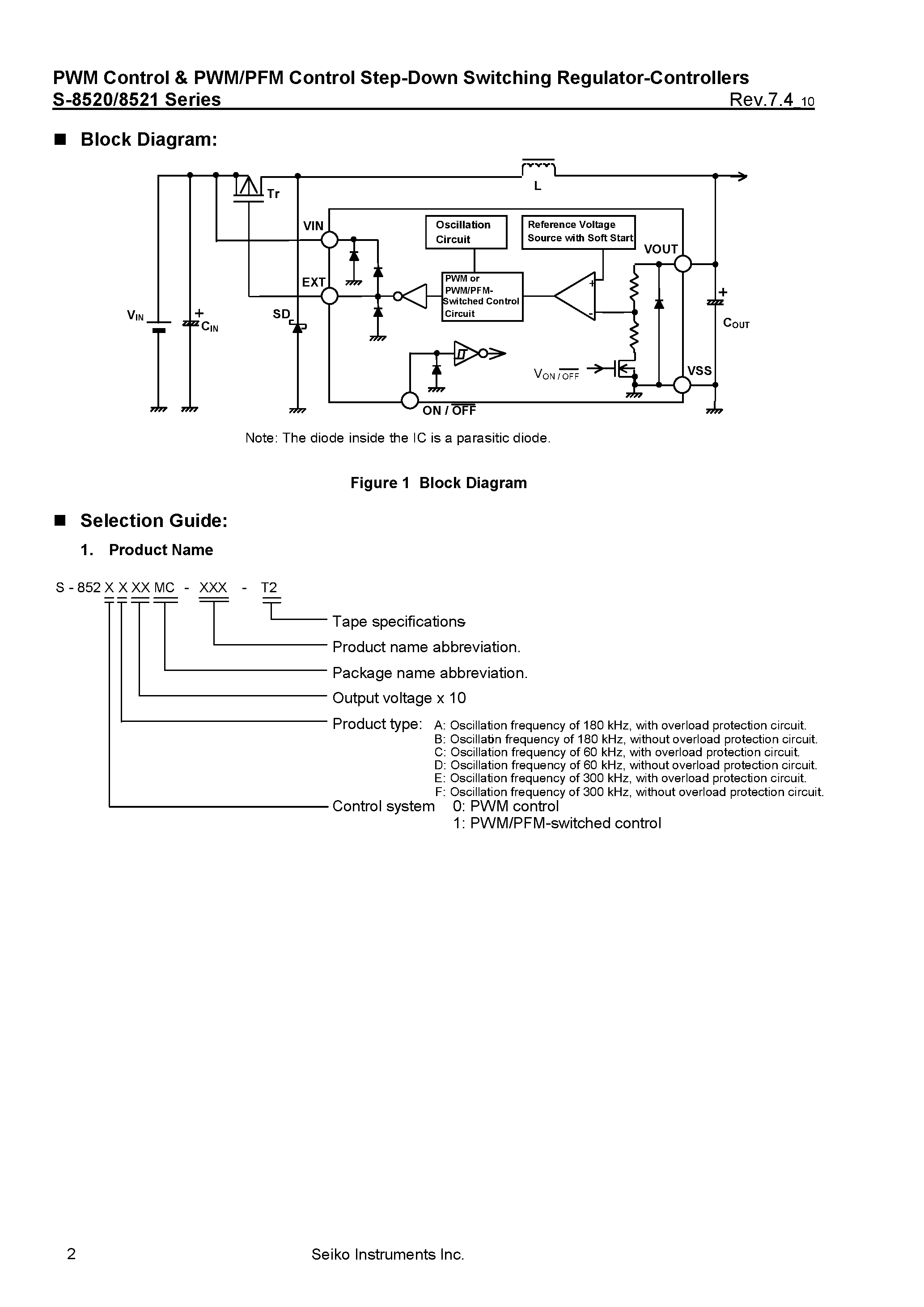 Даташит S-8520 - (S-8520 / S-8521) PWM Control and PFM Control Step DOwn Switching Regulator Controllers страница 2