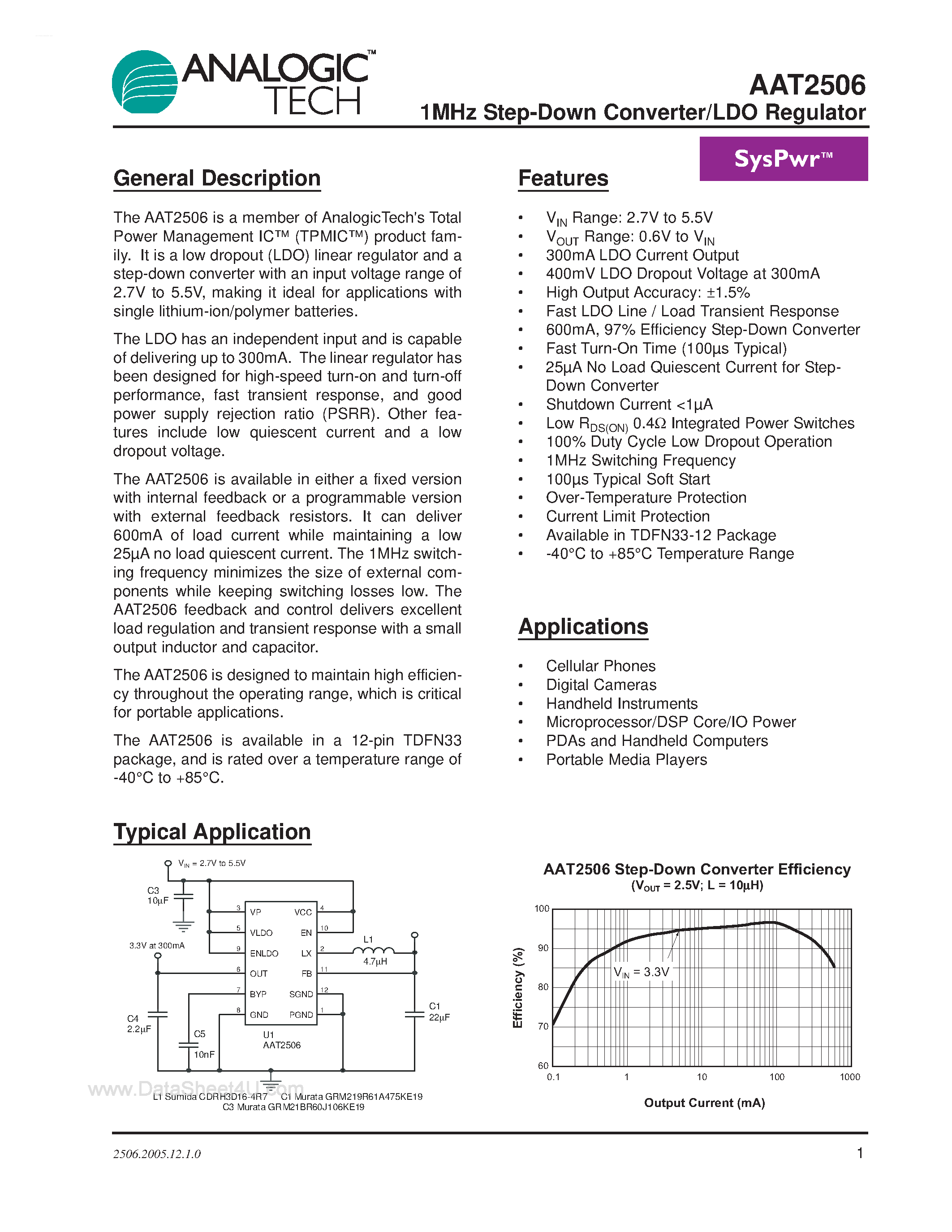 Datasheet LPO3310-472 - (LPO3310-472 / LPO6610-472) 1MHz Step-Down Converter/LDO Regulator page 1