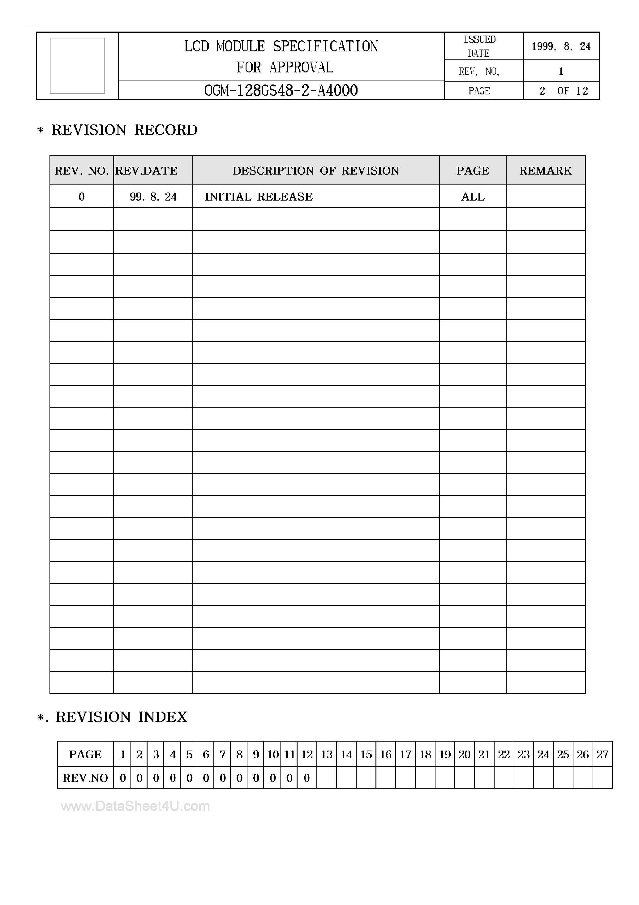 Datasheet OGM-128GS48-2-A4000 page 2 Datasheet OGM-128GS48-2-A4000 - LCD Module page 2