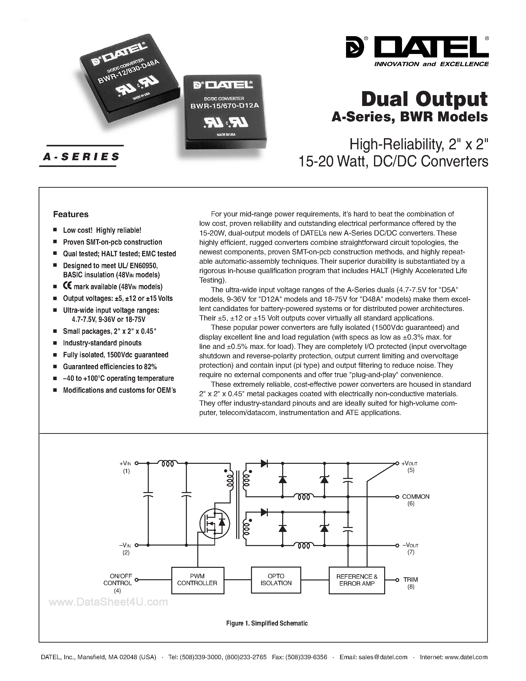 Datasheet BWR-12/xxxx-DxxA - (BWR-xx/xxxx-DxxA) Dual Output A-Series BWR Module page 1