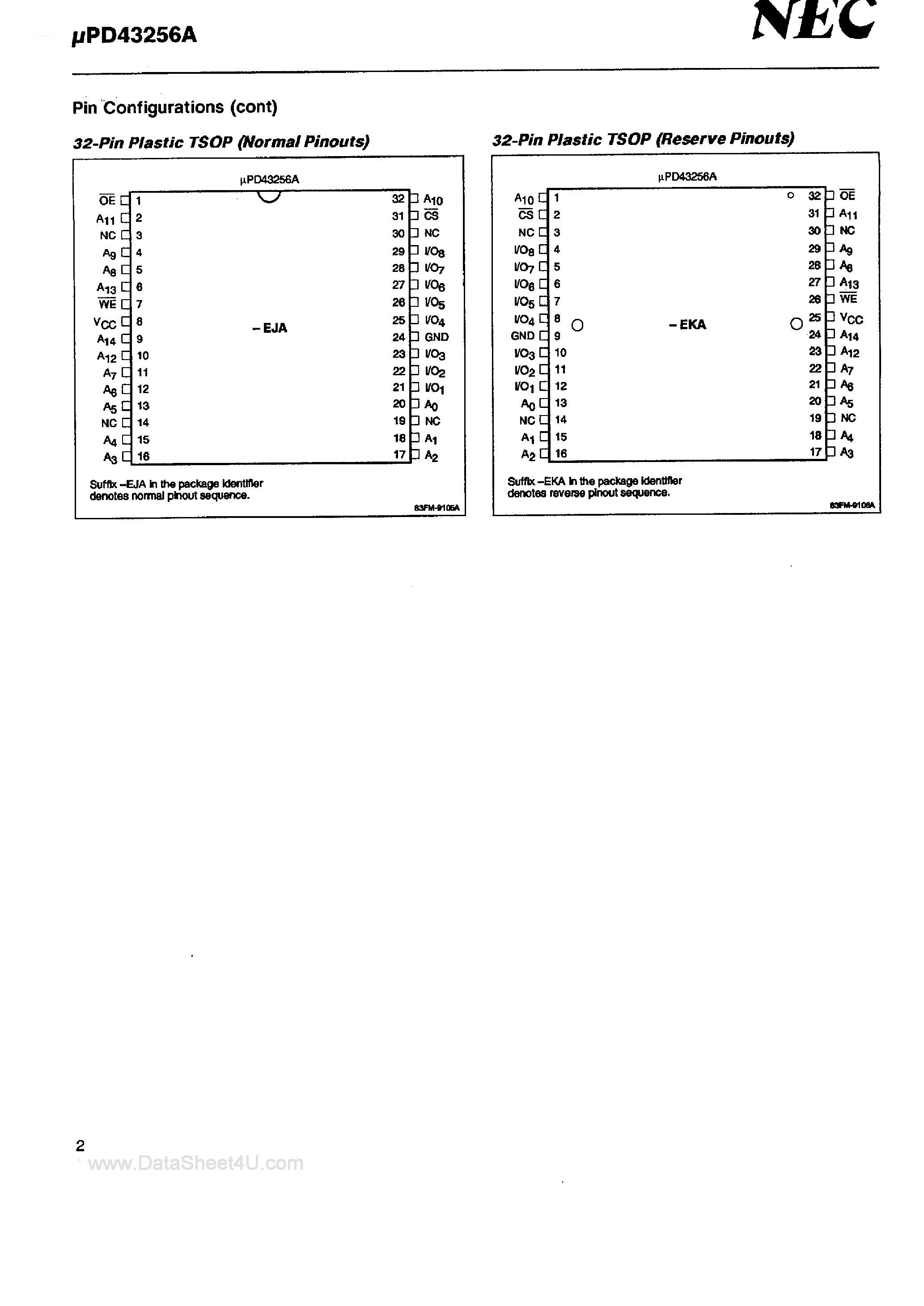 Даташит UPD43256A - 32K x 8-Bit CMOS Static RAM страница 2