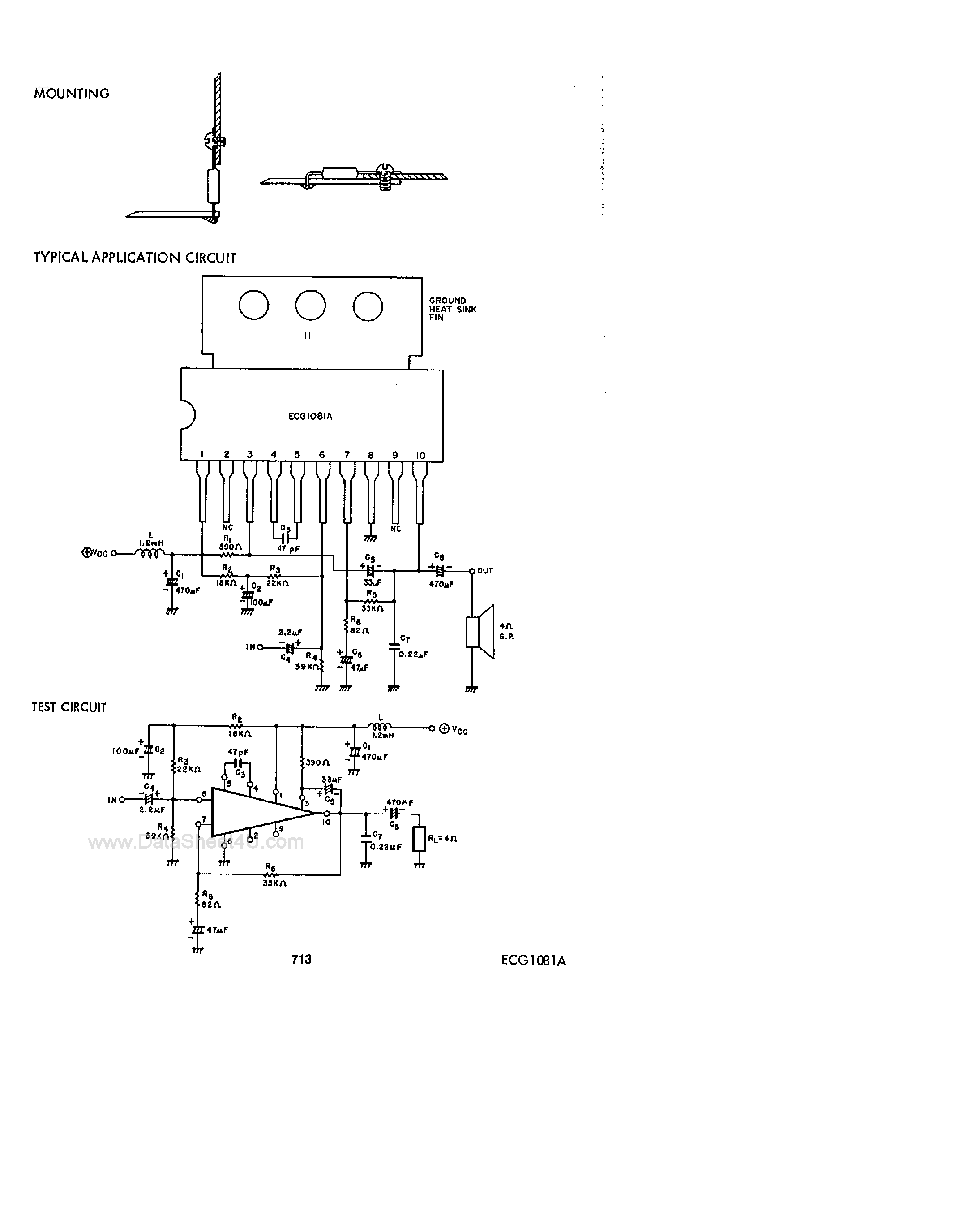Даташит на микросхему ECG1081A страница 2 Даташит ECG1081A - 4.8 Watt Audio Power Amplifier страница 2