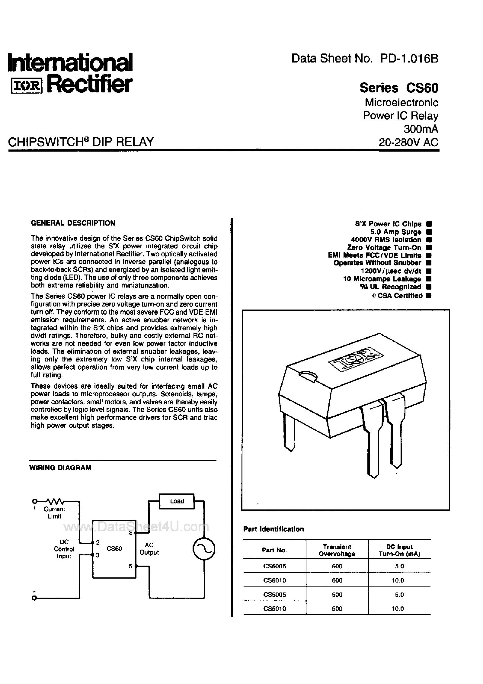 Даташит на микросхему CS6005 страница 1 Даташит CS6005 - (CS60 Series) Power IC Relay страница 1