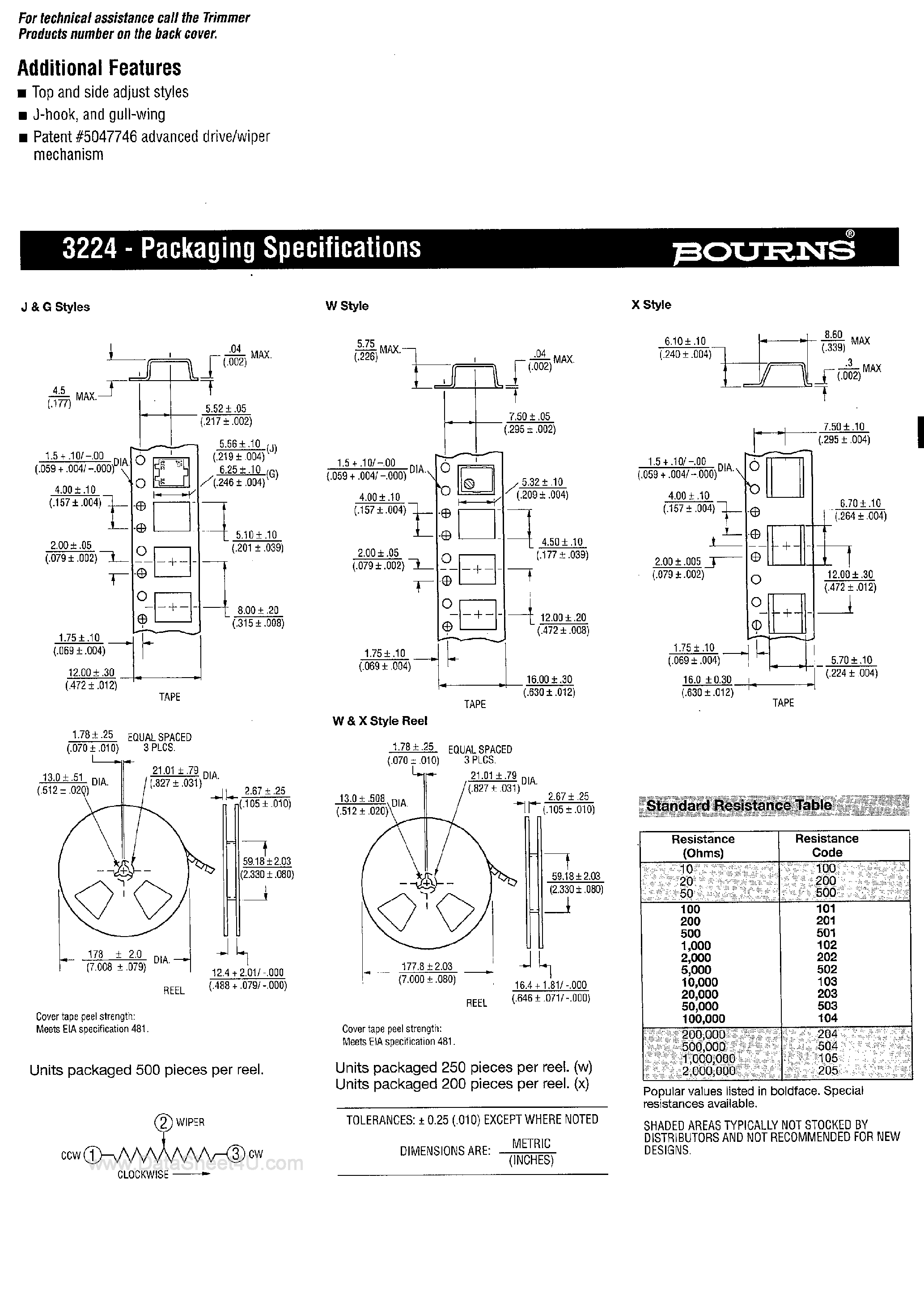 Datasheet 3224J-1-103E - (3224 Series) 4mm SMD Trimming Potentiometer page 2