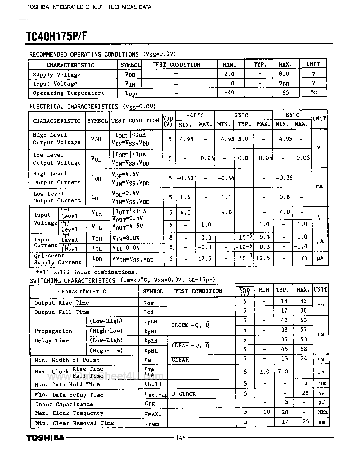 Datasheet TC40H175F - Quad D-Type Flip-Flop page 2