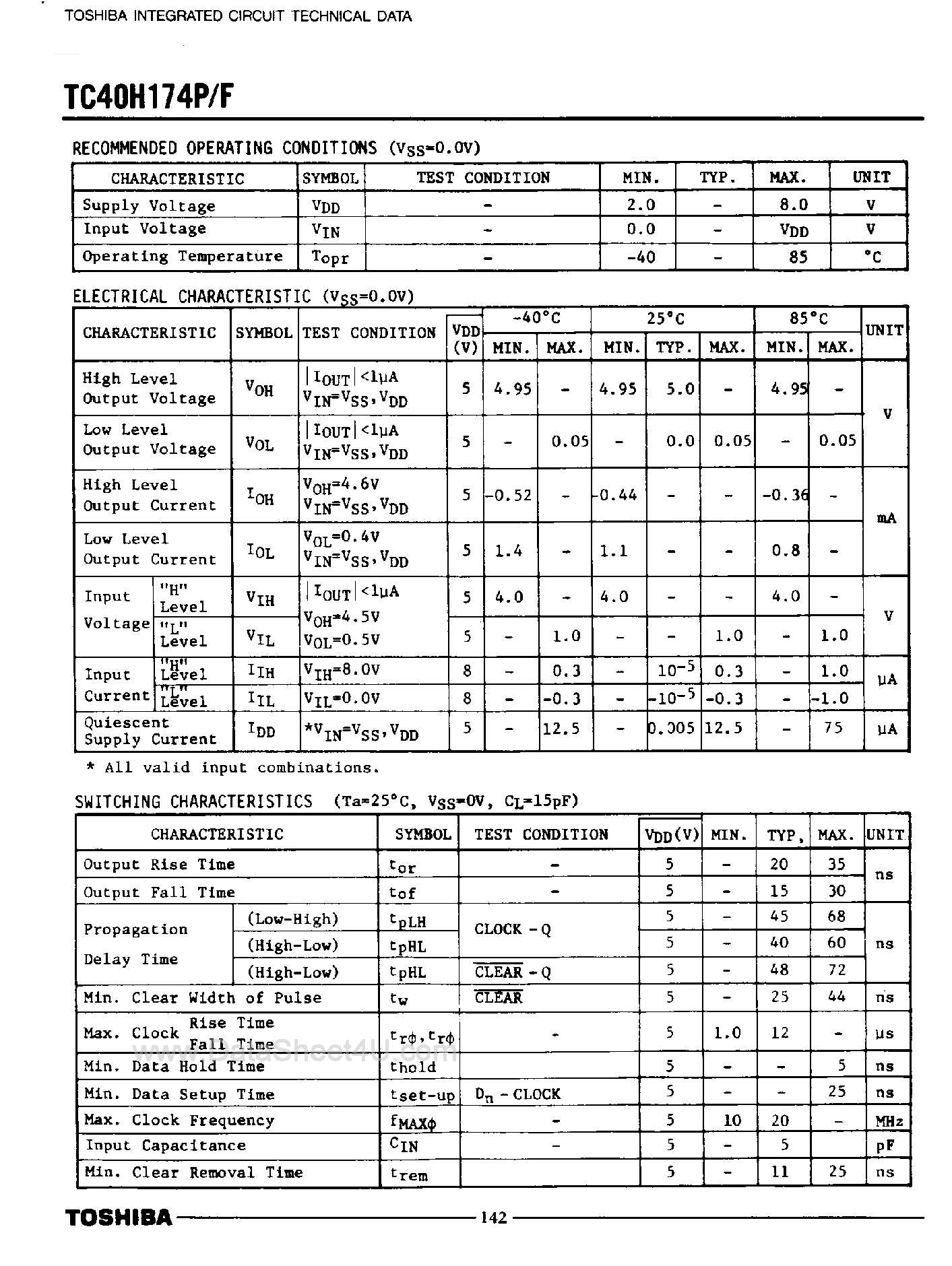 Datasheet TC40H174F page 2 Datasheet TC40H174F - HEX D-Type Flip-Flop page 2