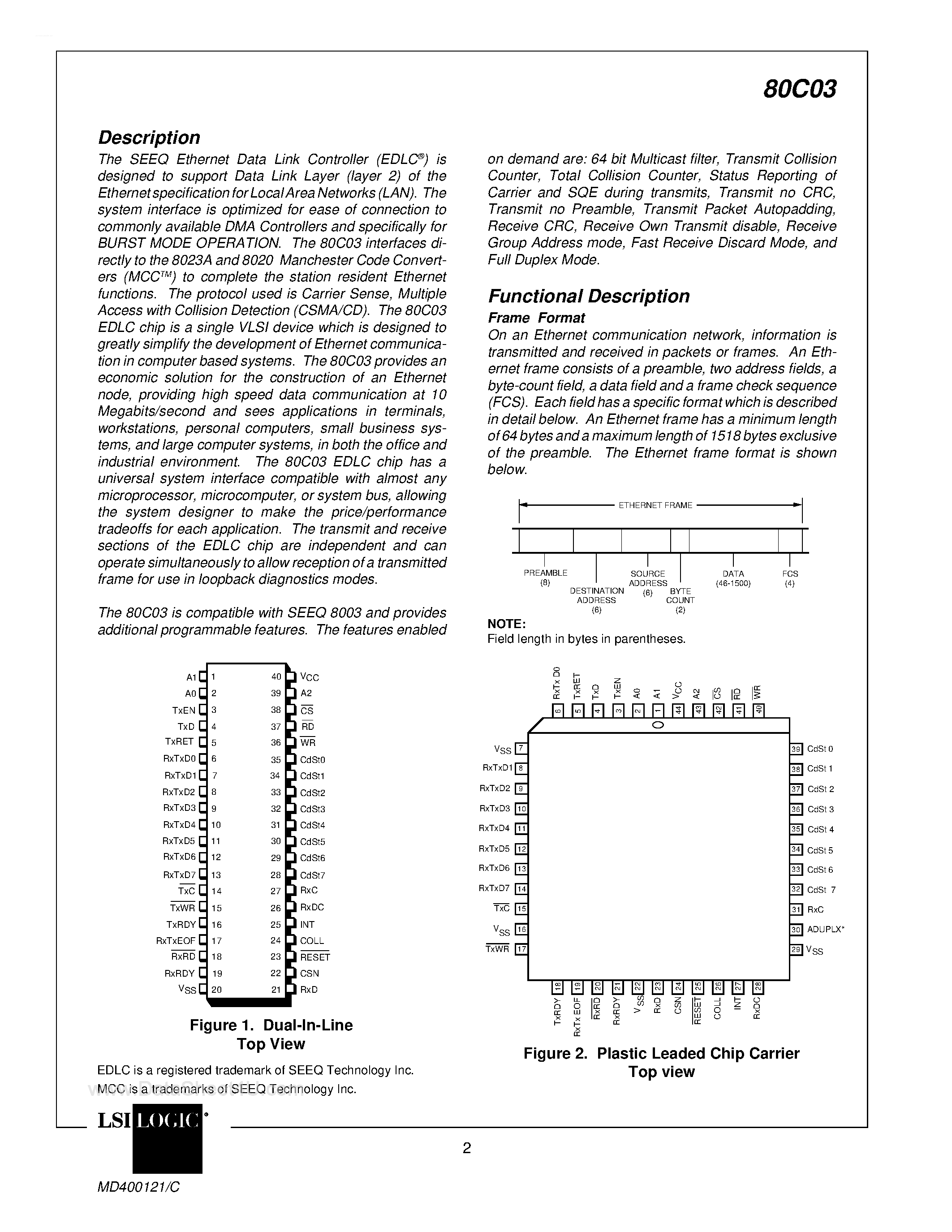 Даташит DQ80C03 - Autoduplex CMOS Ethernet Data Link Controller Manual 9/96 страница 2
