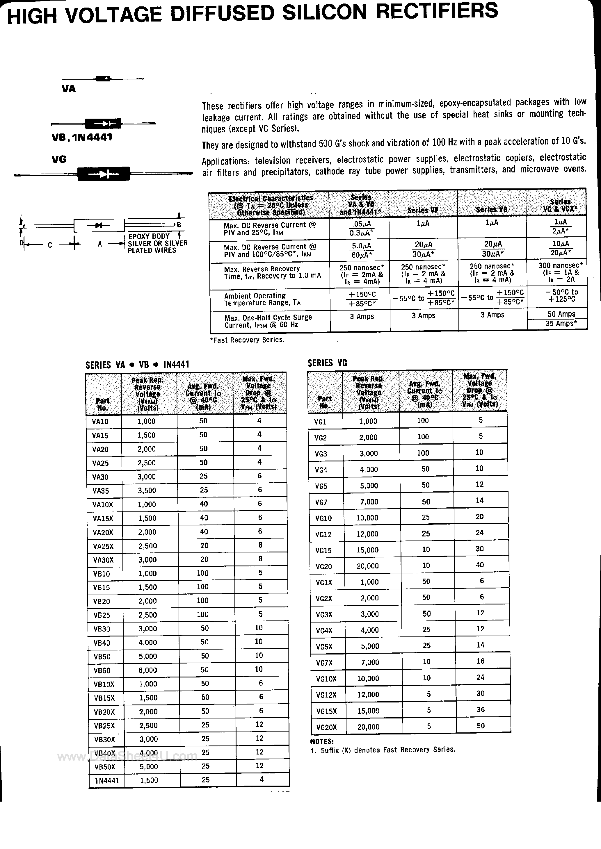 Datasheet VB60 - High Voltage Diffused Silicon Rectifiers page 1