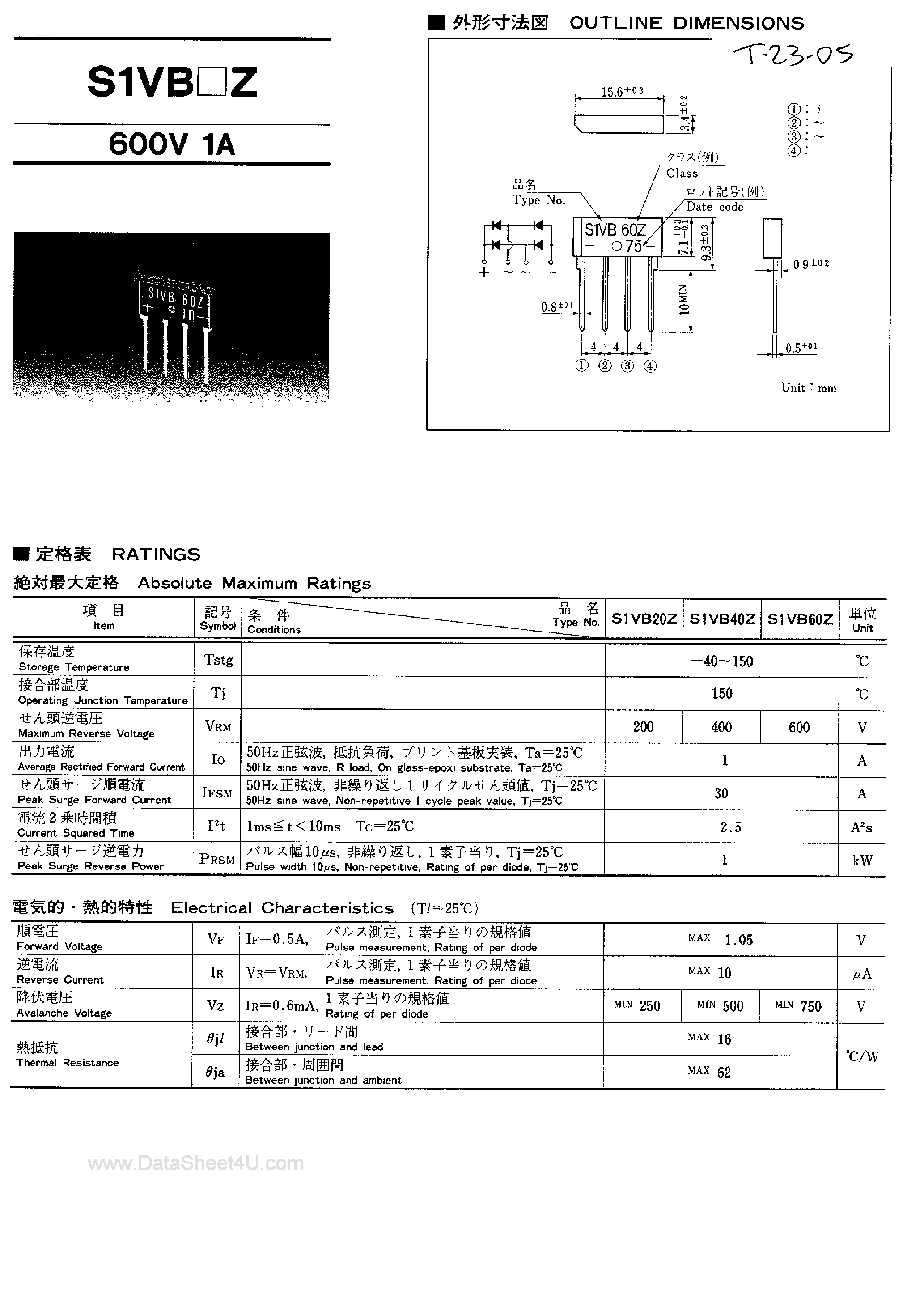 Datasheet S1VB20Z page 1 Datasheet S1VB20Z - (S1VBxxZ) BRIDGE RECTIFIER page 1