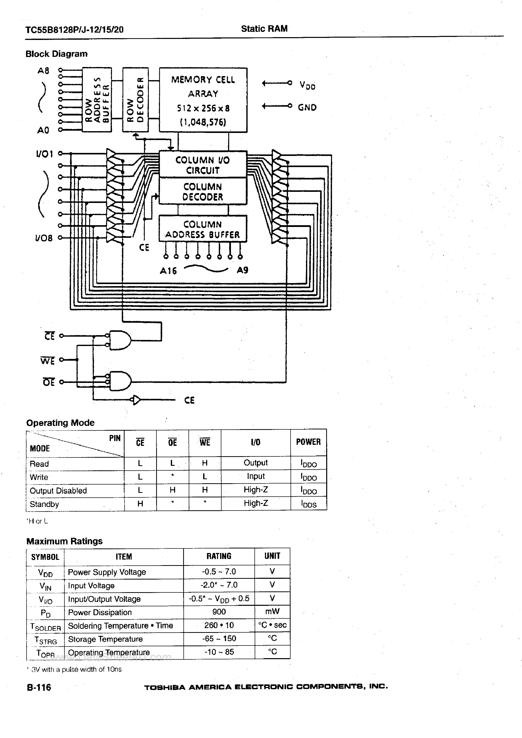 Datasheet TC55B8128J page 2 Datasheet TC55B8128J - 128K x 4-Bit BiCMOS Static RAM page 2