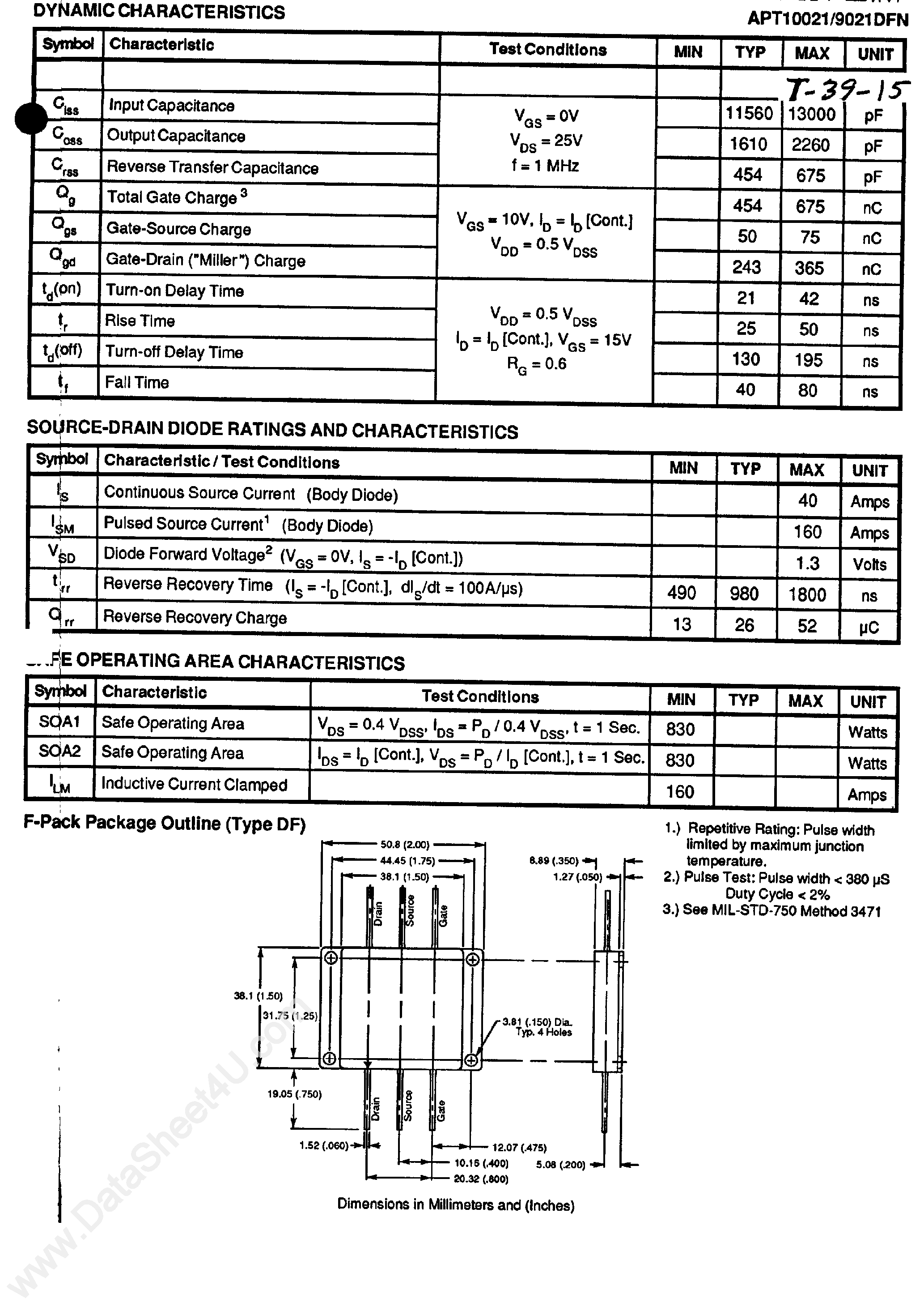 Datasheet APT10021DFN - (APT9021DFN / APT10021DFN) N-Channel Enhancement Mode High Voltage Power MOSFET page 2