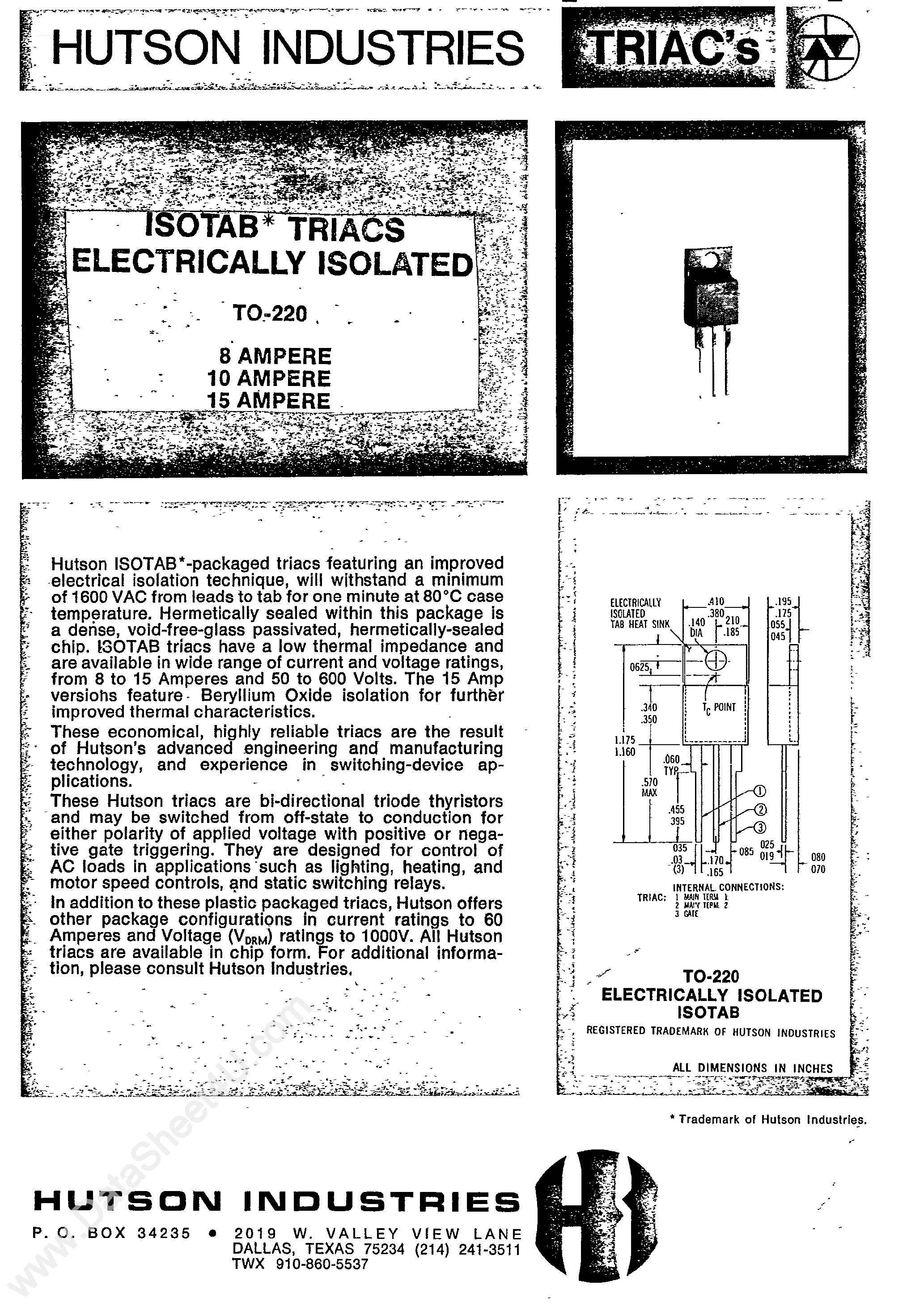 Datasheet IT215 - ISOTAB TRIACS ELECTRICALLY ISOLATED page 1